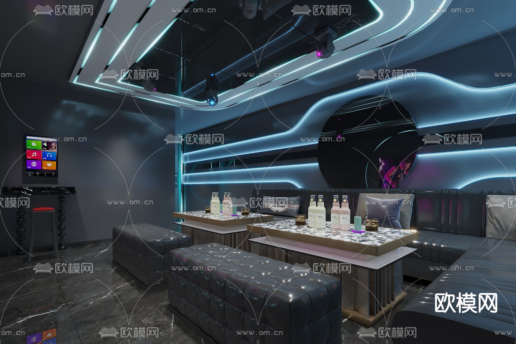 现代KTV包厢免费3d模型下载（渲染图2）