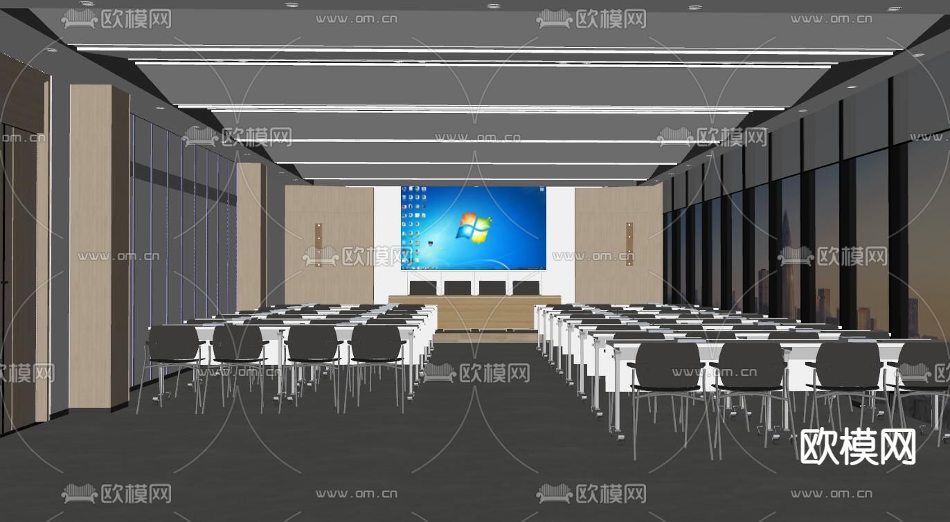 现代培训室 会议室su模型