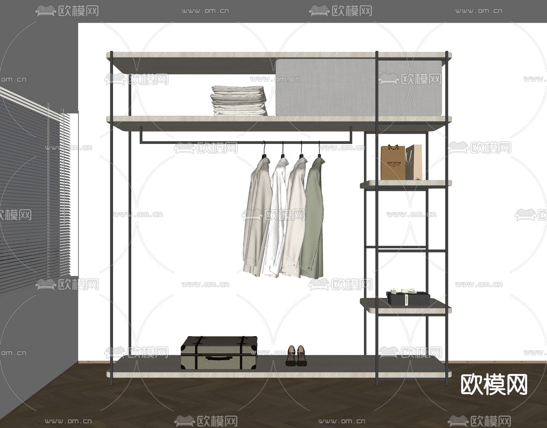 放式衣柜 衣架su模型下载（渲染图2）