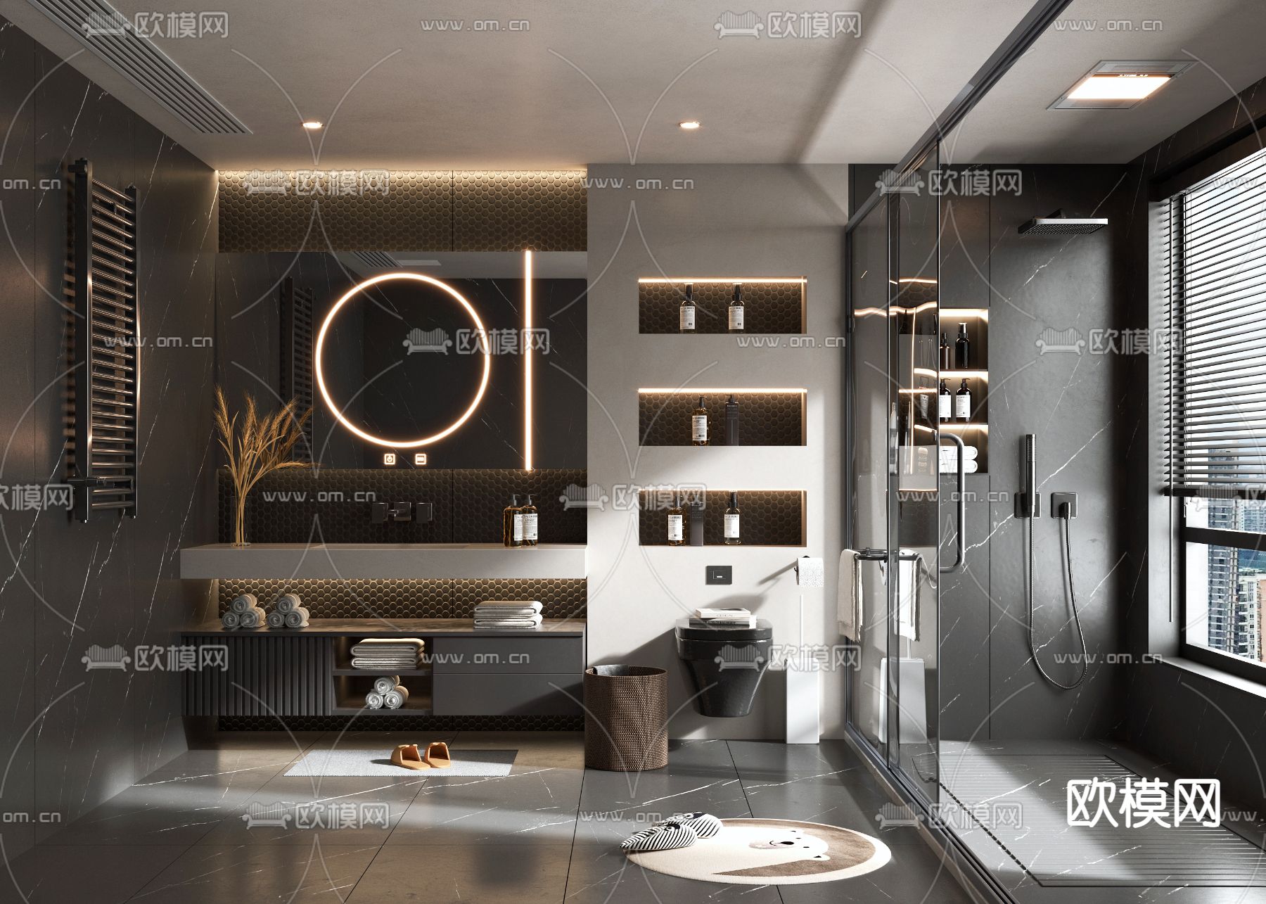 暗黑风卫生间su模型下载