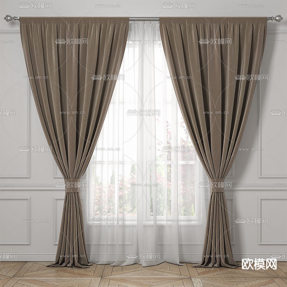 现代简约创意遮光窗帘免费3d模型下载