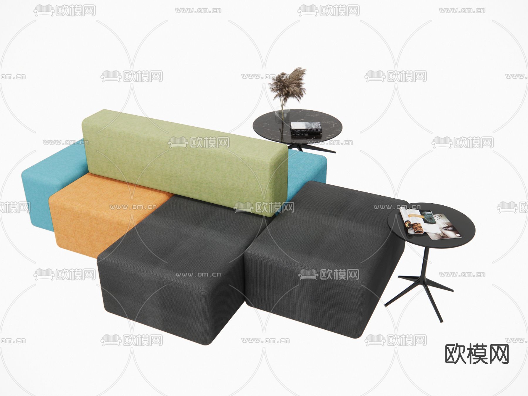 双靠办公沙发 模块沙发su模型下载（渲染图1）