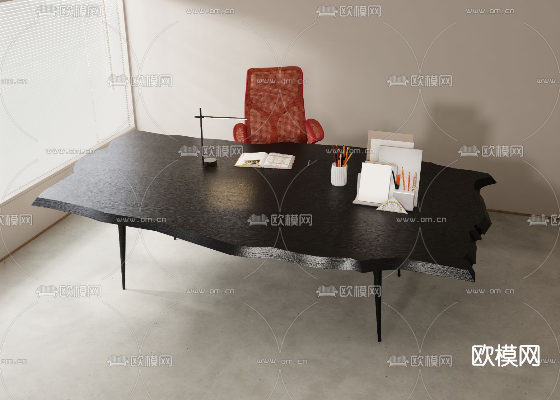 中古风书桌椅su模型下载（渲染图1）