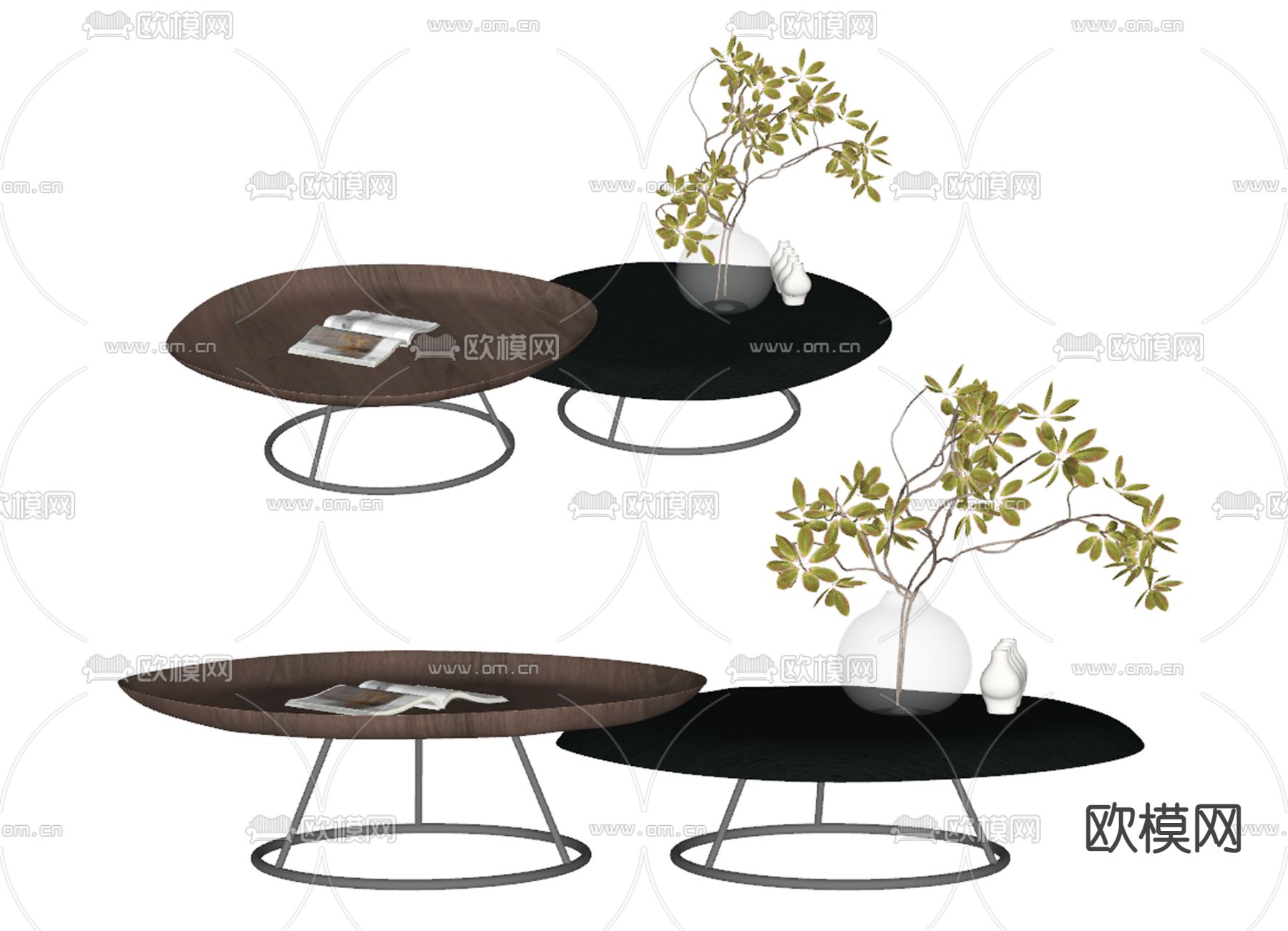 实木几何子母茶几su模型下载（渲染图2）