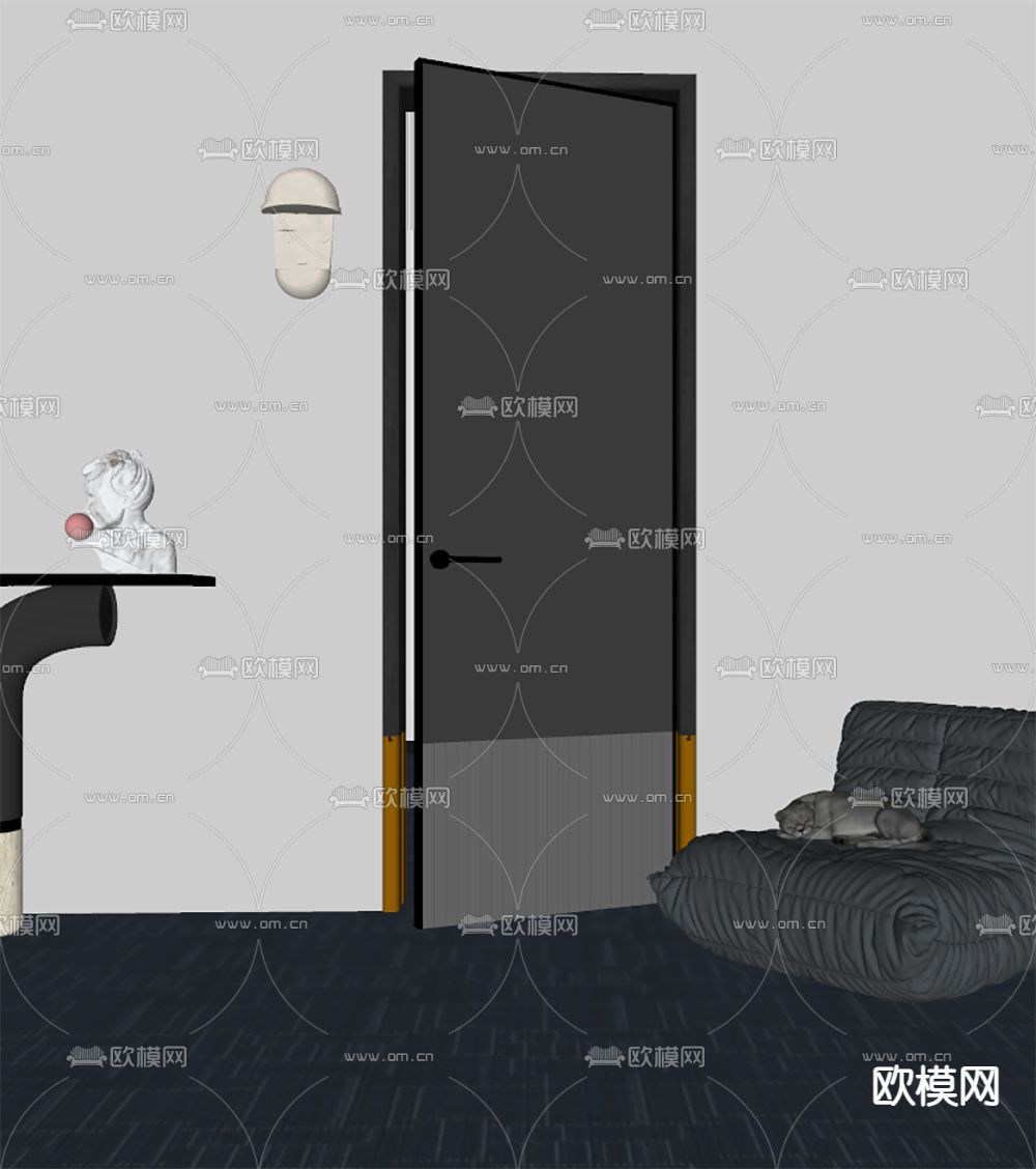 现代单开门su模型下载（渲染图2）