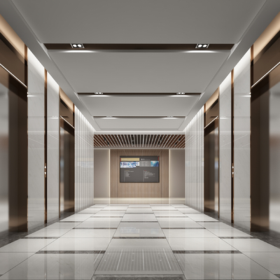  现代电梯厅su模型 