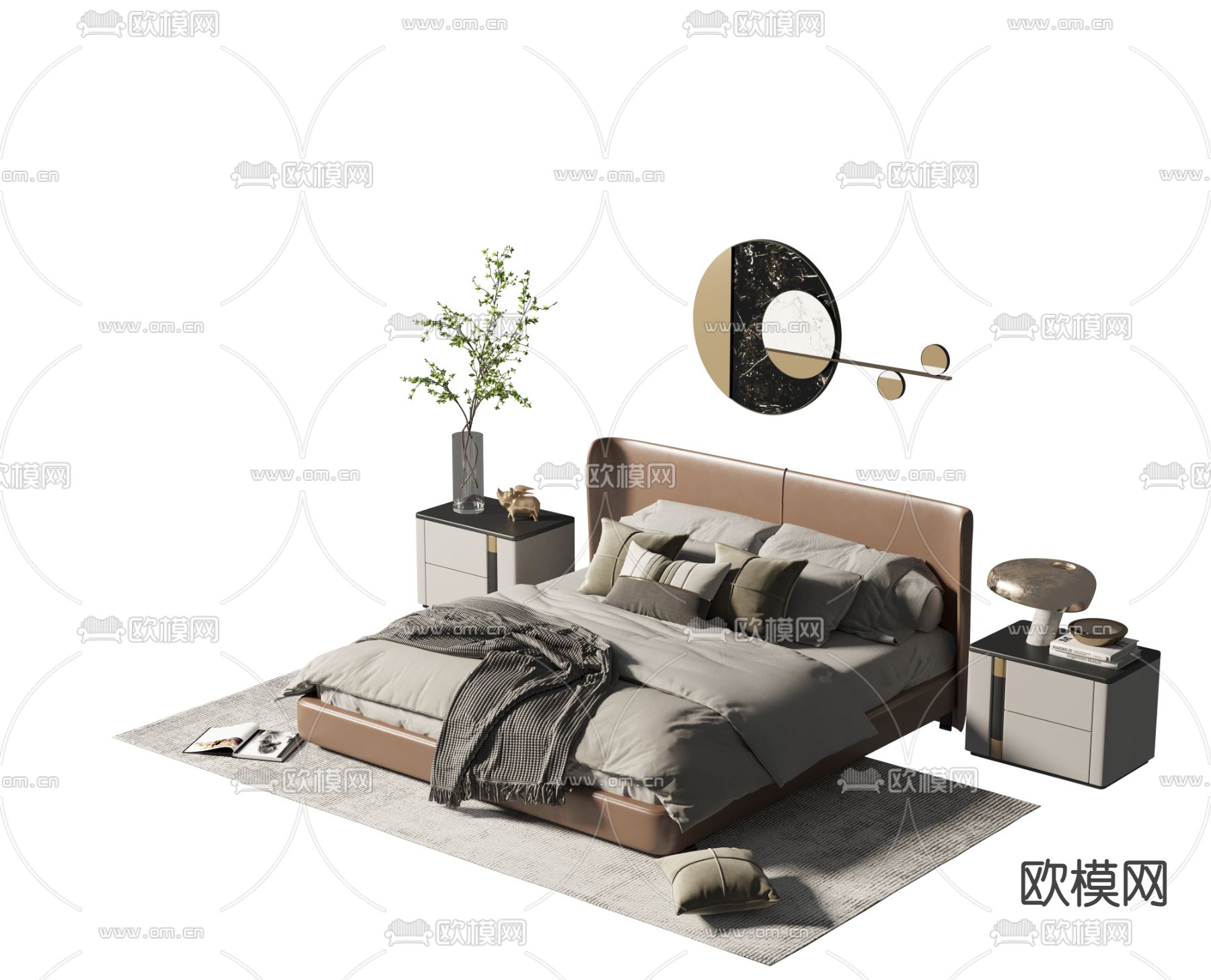 现代双人床3d模型下载