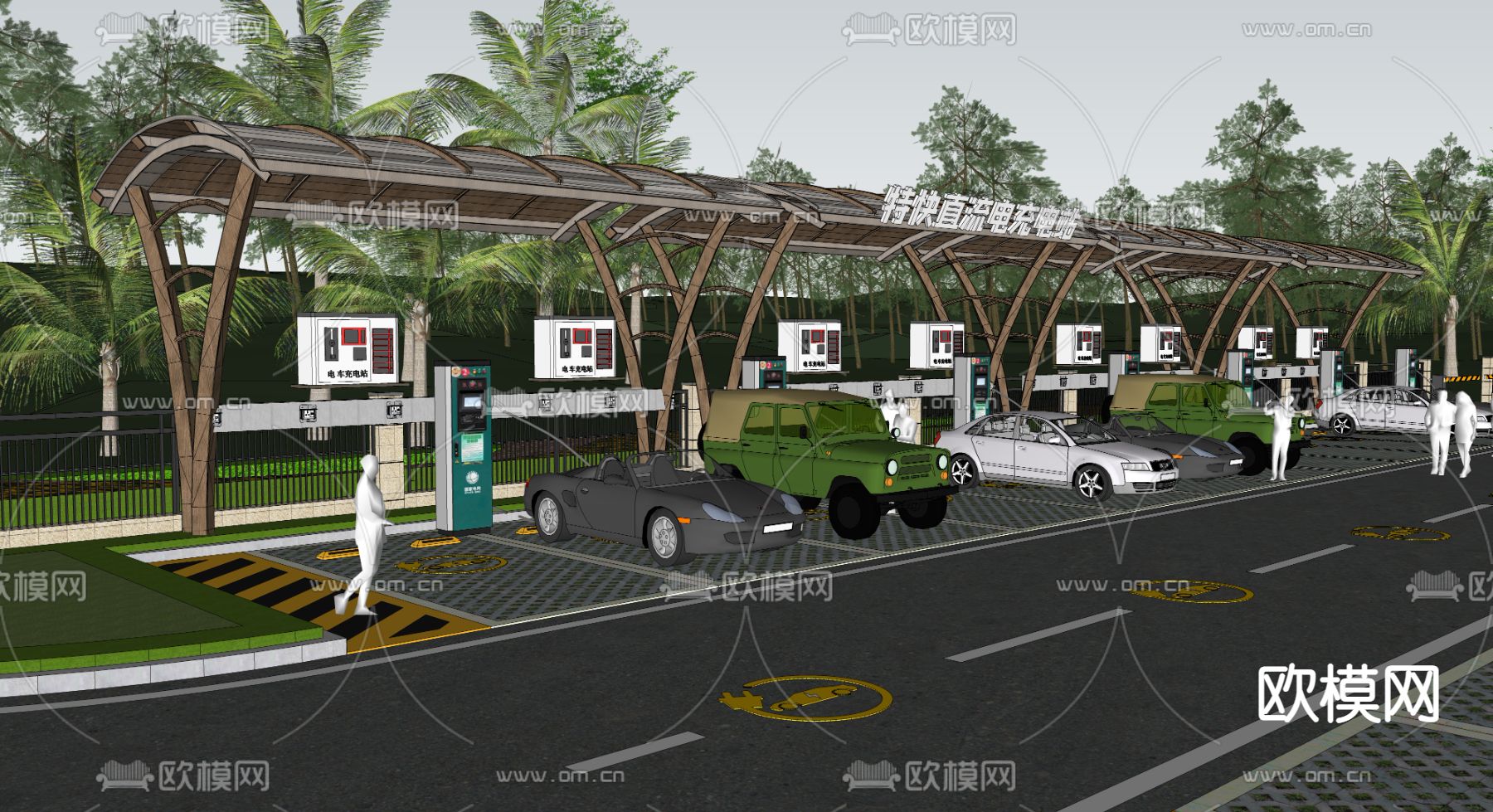 新能源充电站 电车充电桩su模型