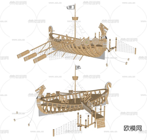 船只 木筏 木船su模型下载(渲染图3)