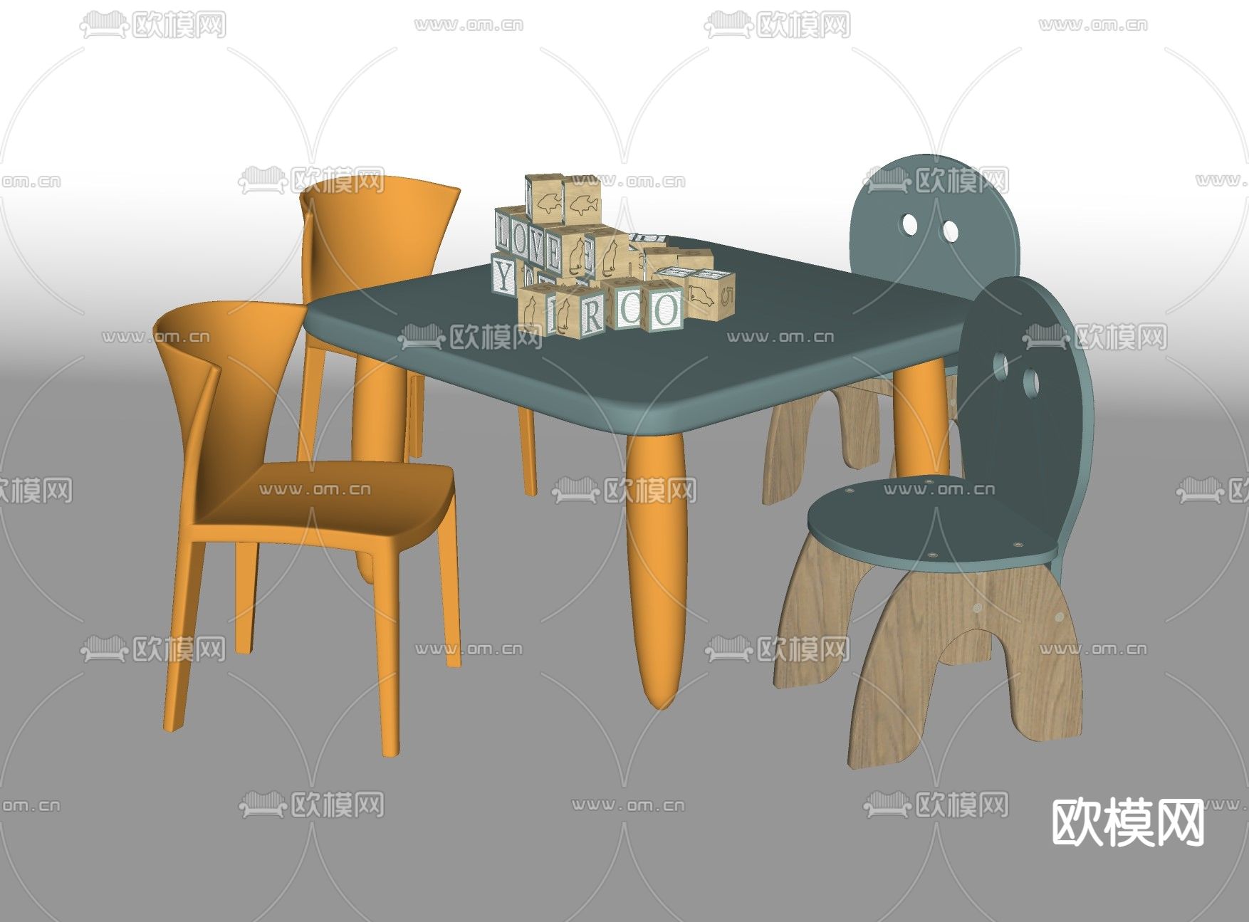 北欧儿童桌椅su模型下载（渲染图2）