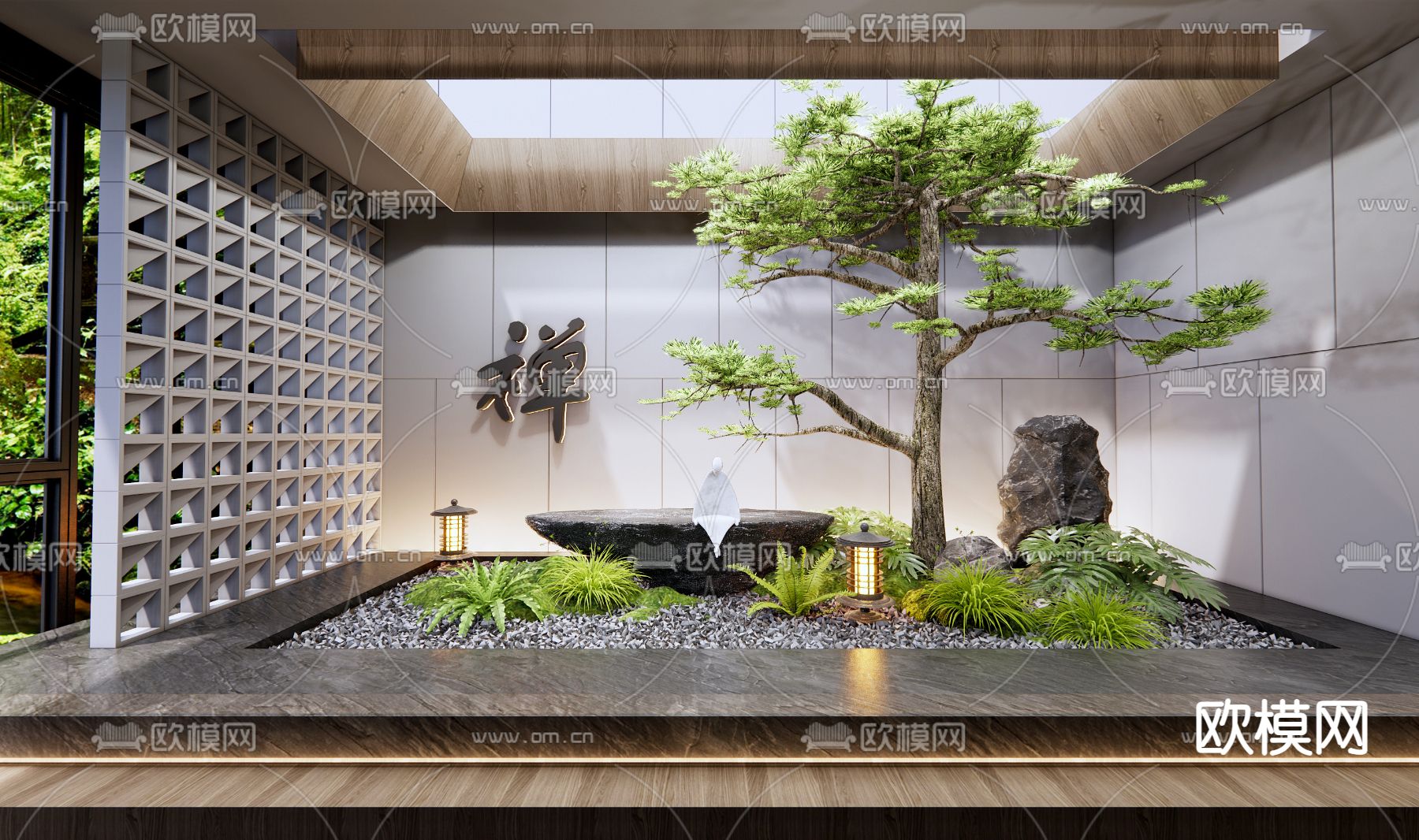 新中式室内景观造景小品3d模型下载