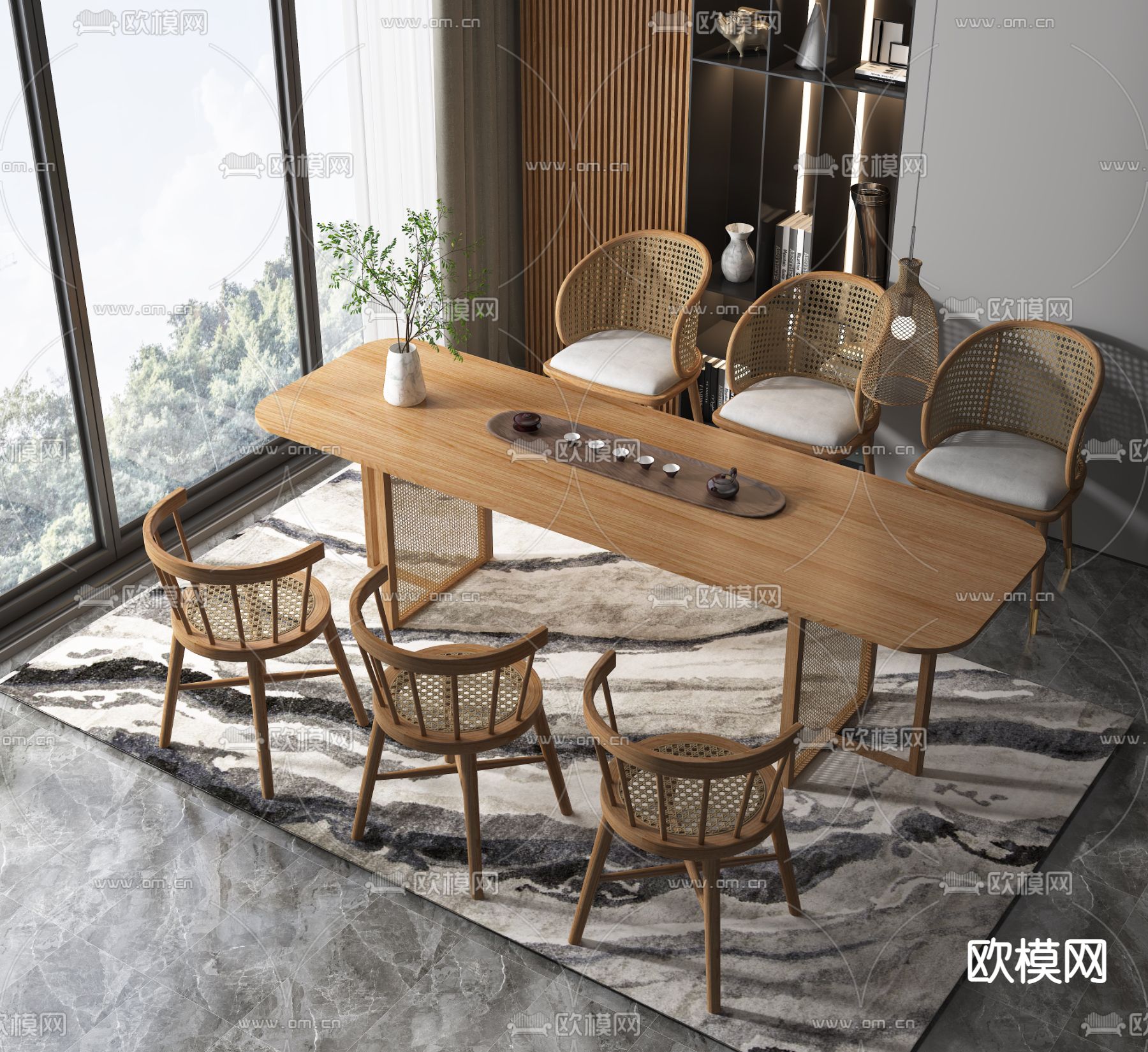 新中式茶桌椅3d模型下载