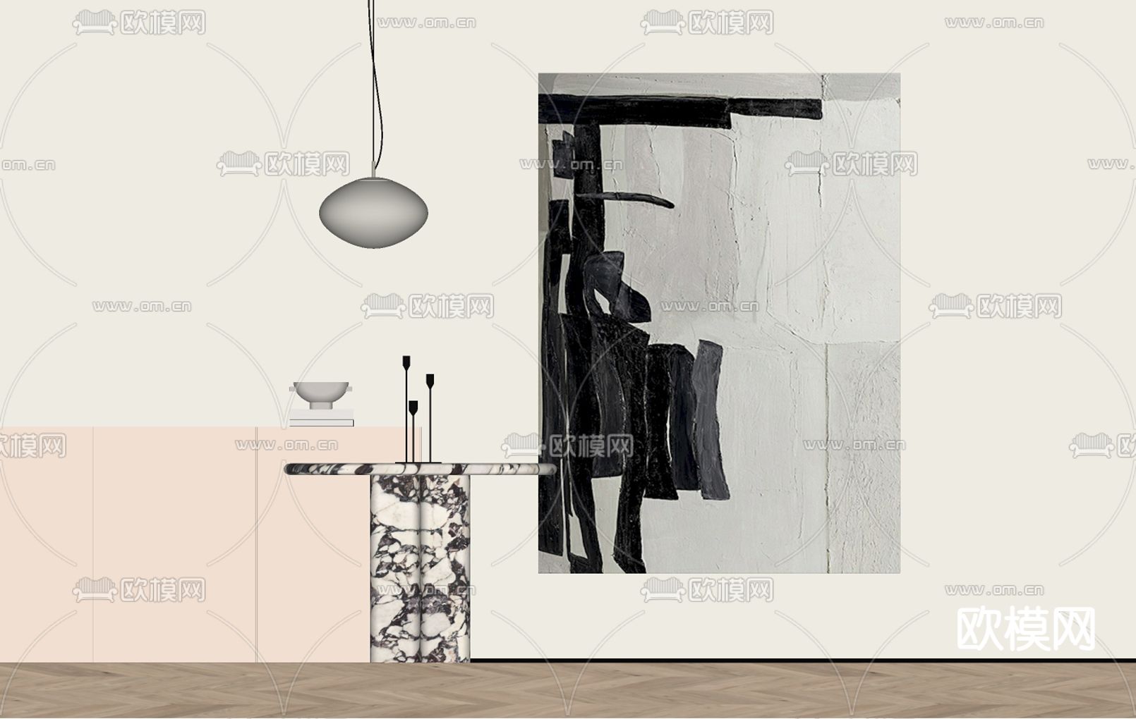 侘寂风抽象装饰画 挂画su模型下载（渲染图2）