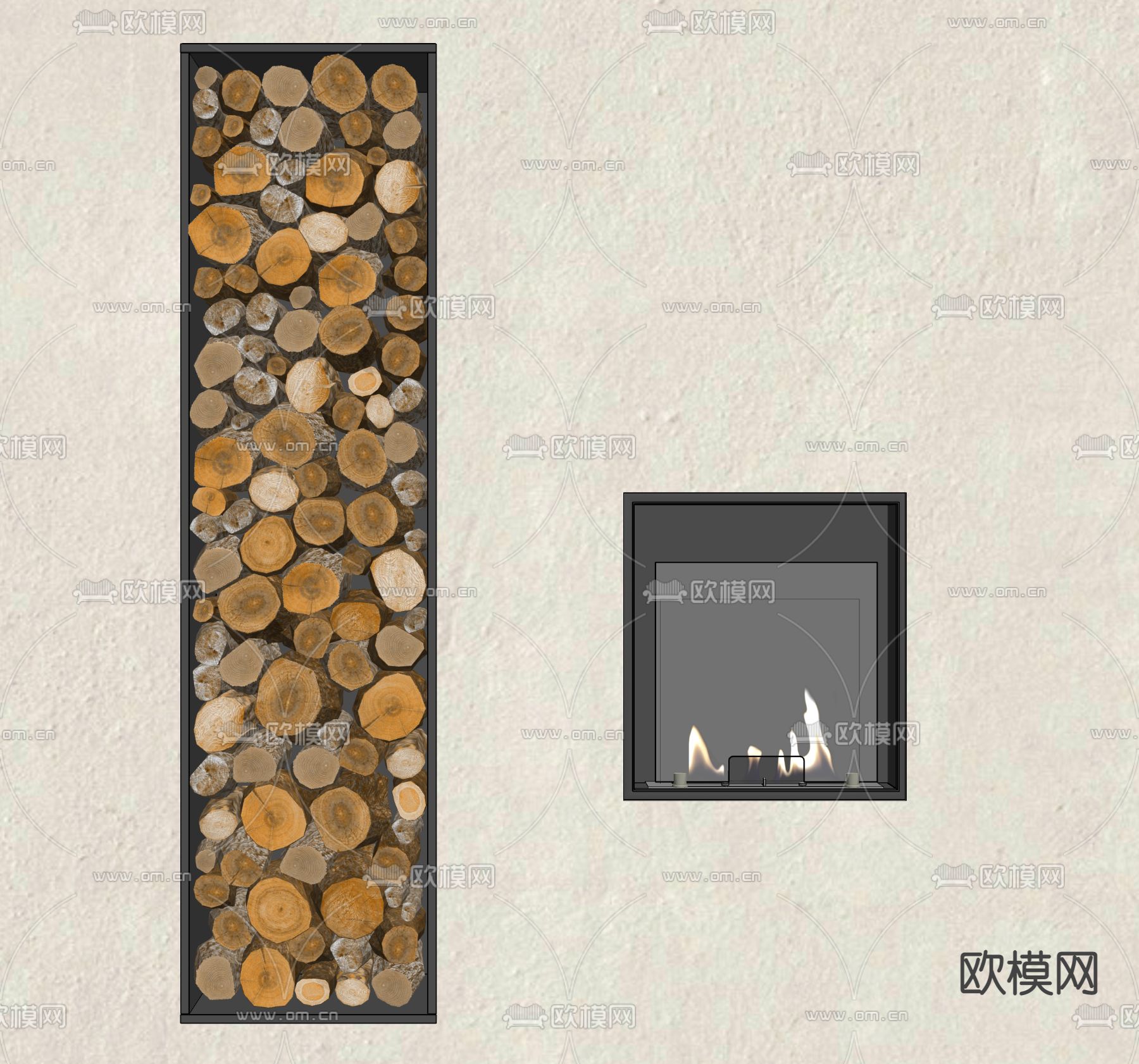 现代壁炉 木柴su模型下载（渲染图2）