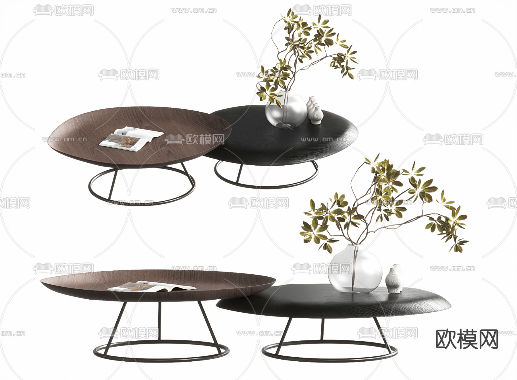 实木几何子母茶几su模型下载（渲染图1）