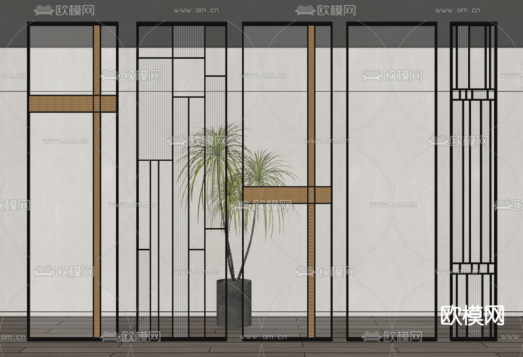 水波纹玻璃屏风 隔断su模型
