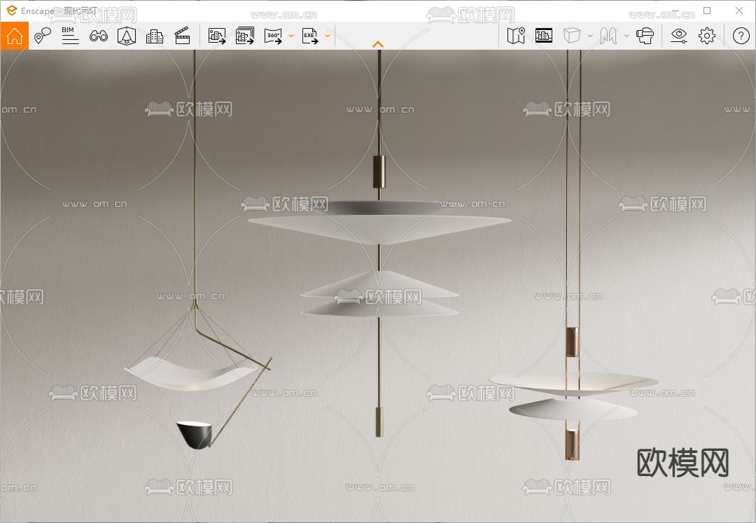 现代飞碟吊灯su模型下载（渲染图3）