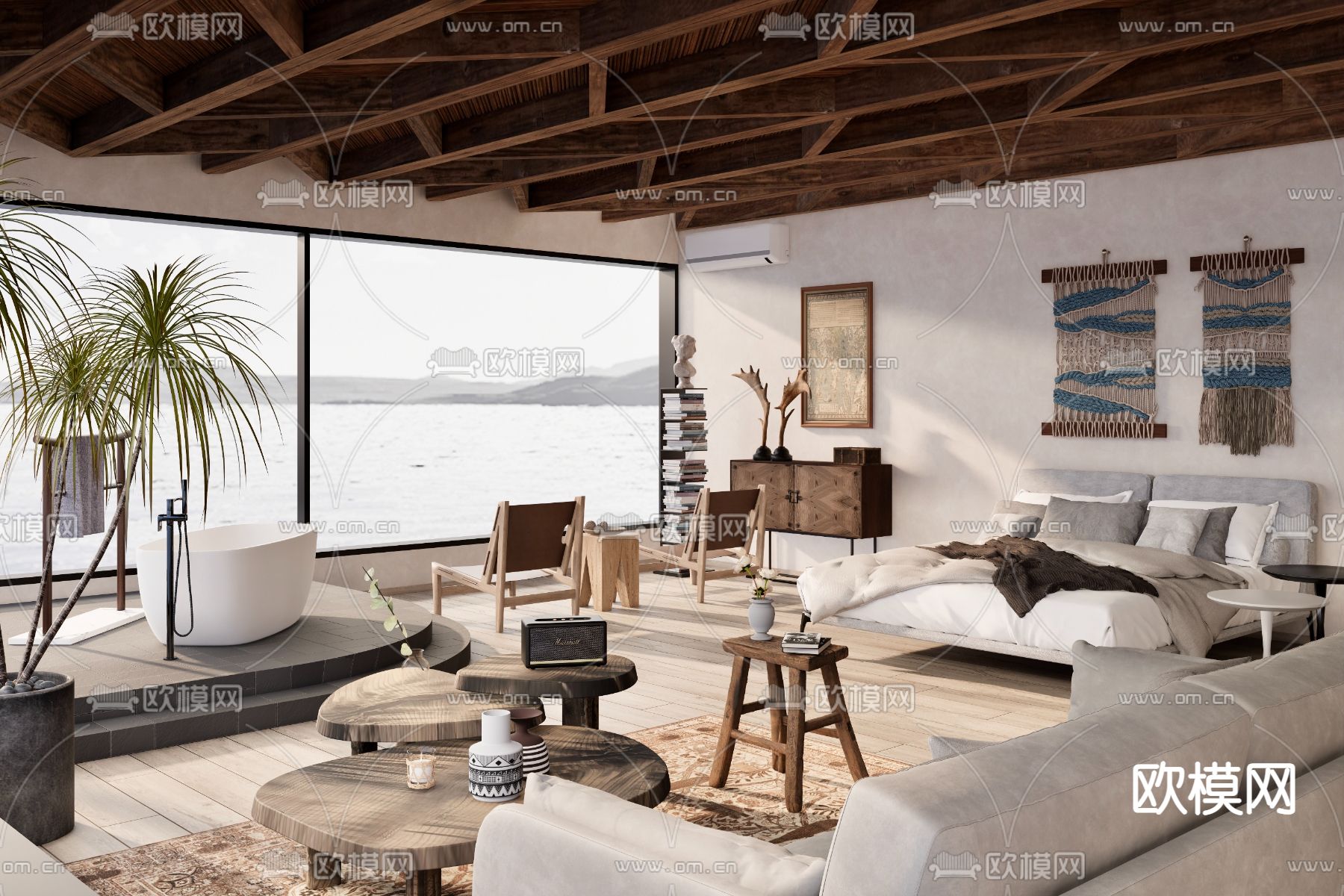 侘寂风民宿卧室su模型下载（渲染图1）