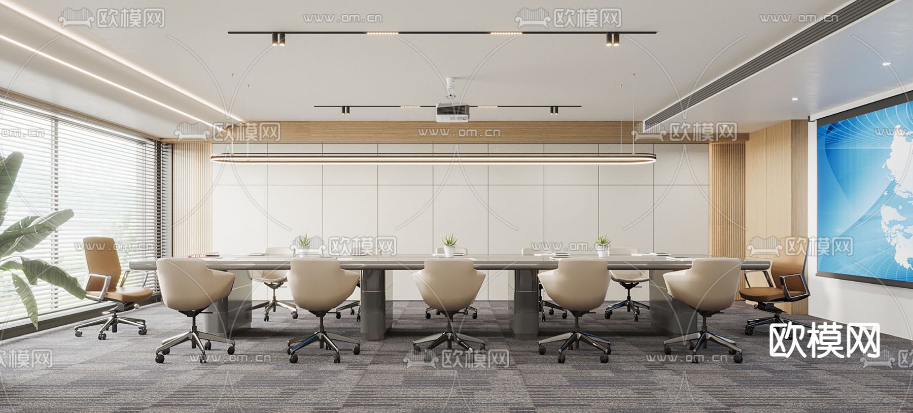 现代会议室su模型下载（渲染图1）