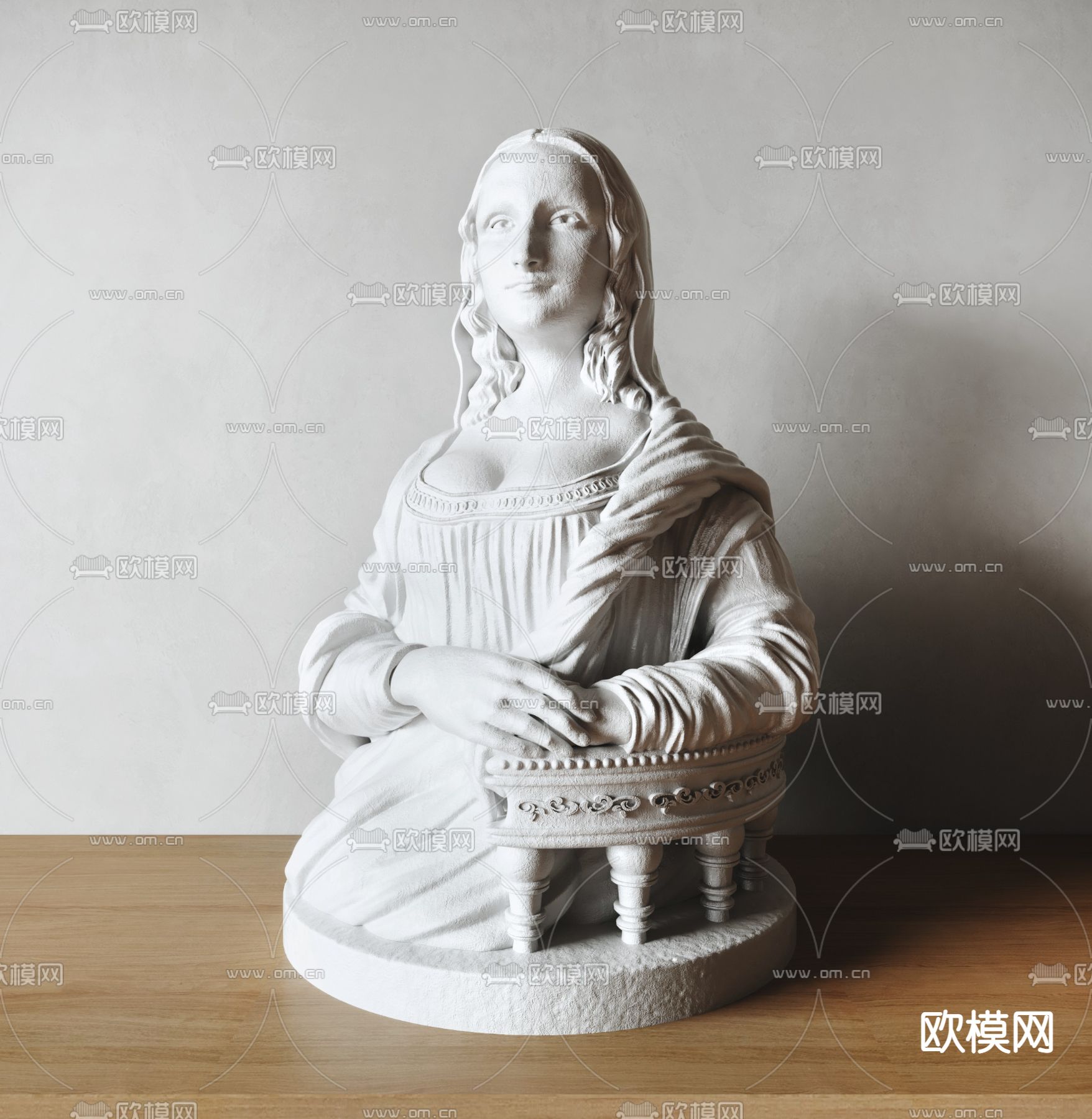 欧式古典蒙娜丽莎雕塑su模型下载（渲染图1）