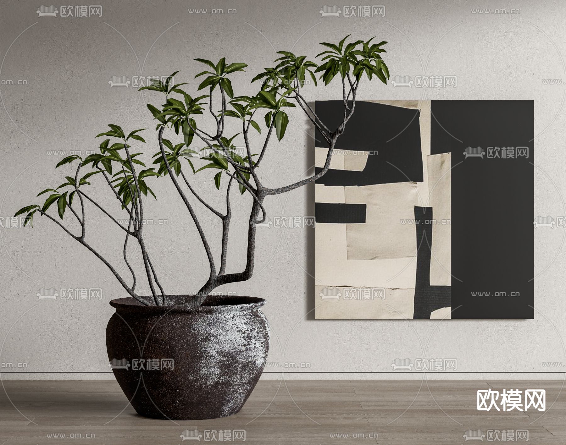侘寂风绿植盆栽 盆景su模型