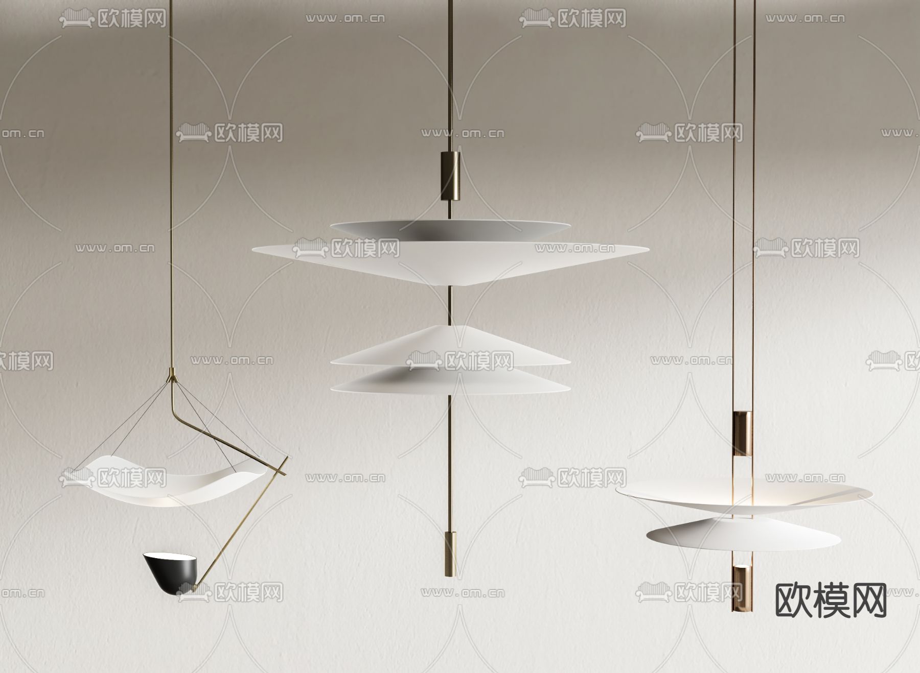 现代飞碟吊灯su模型下载（渲染图1）