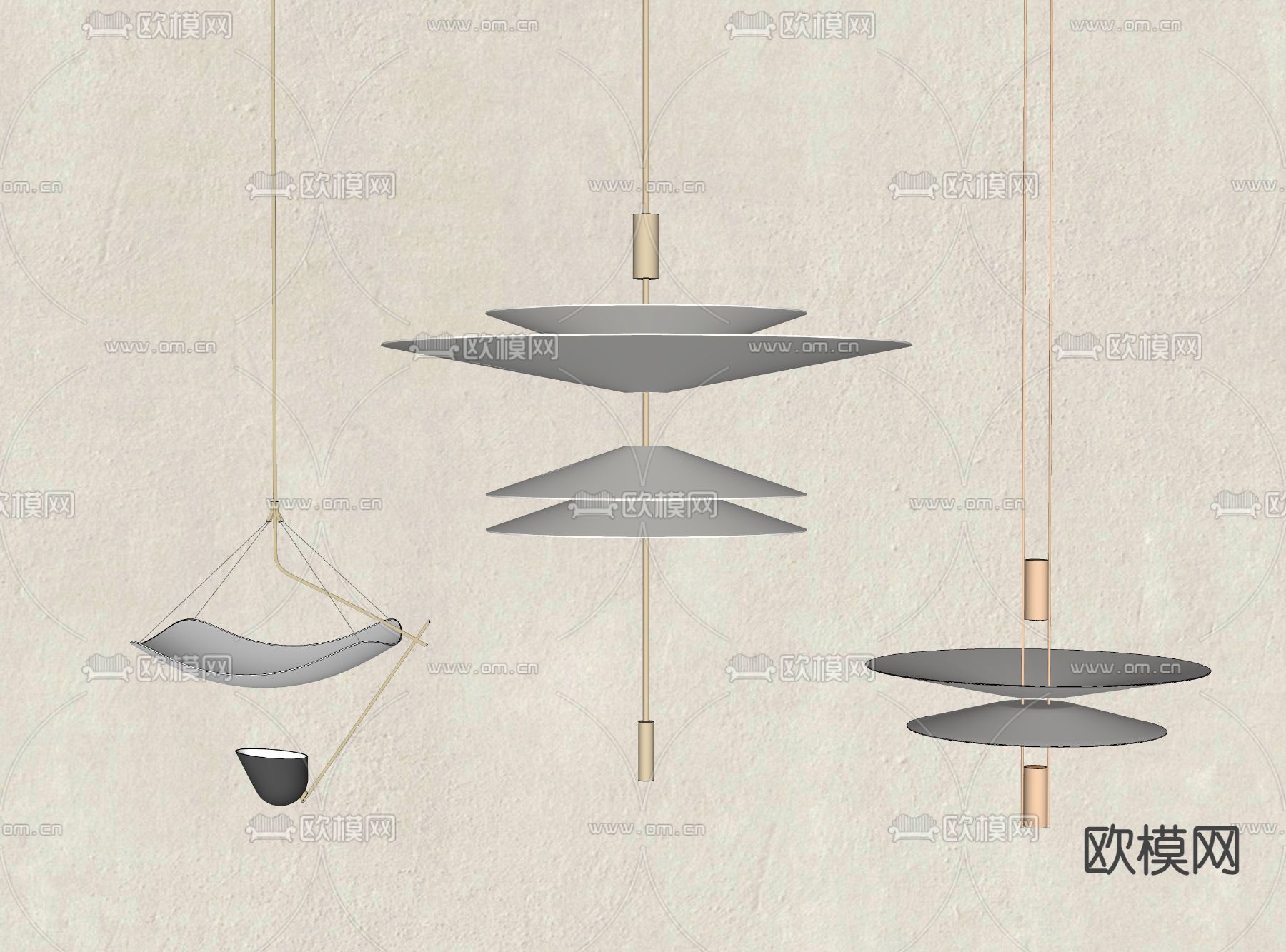 现代飞碟吊灯su模型下载（渲染图2）
