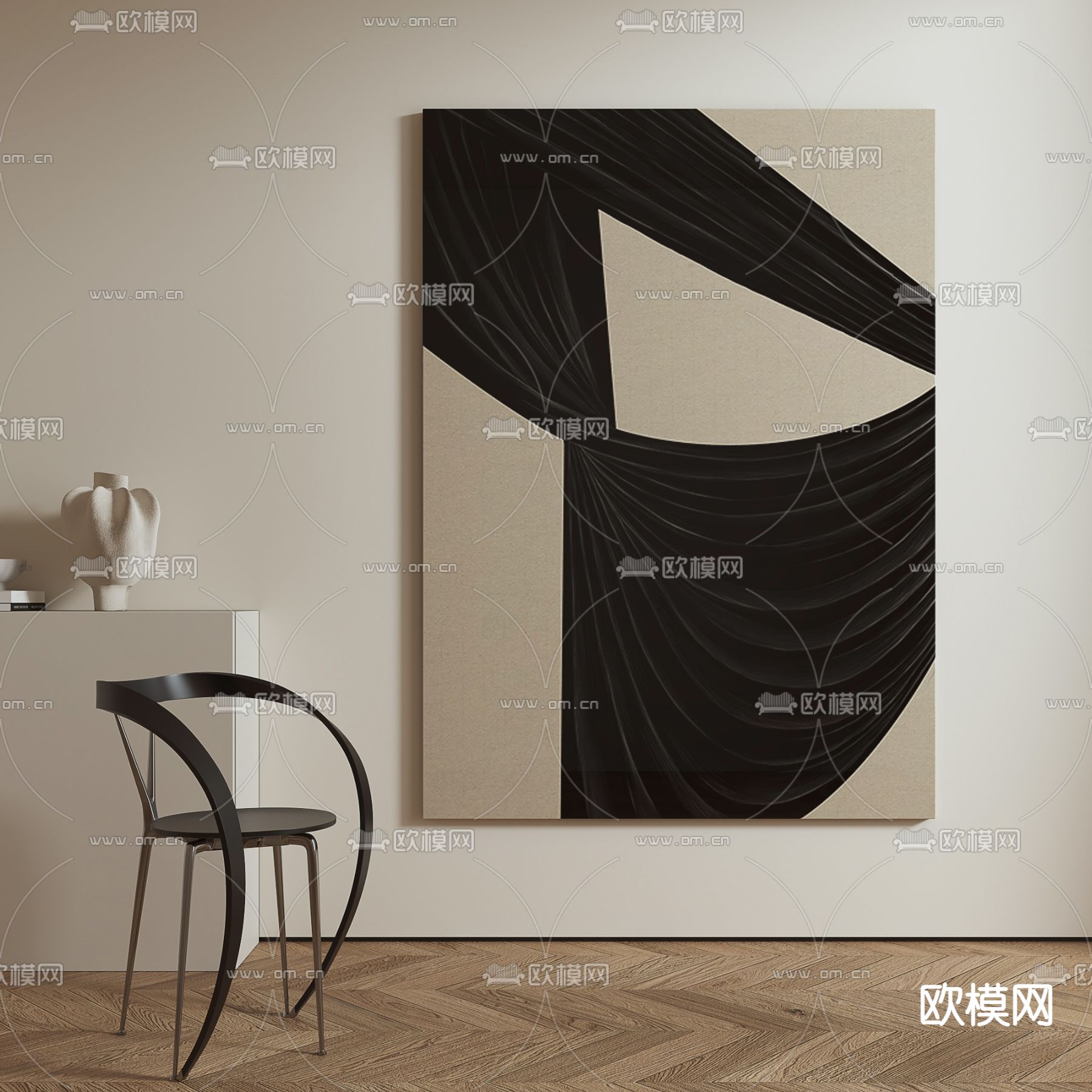 侘寂风抽象装饰画 挂画su模型下载（渲染图1）