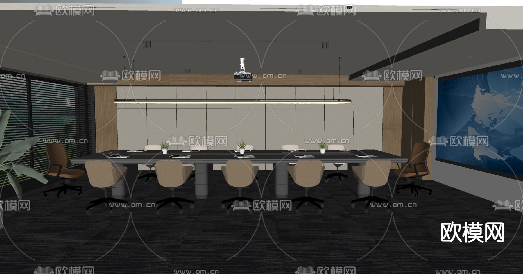 现代会议室su模型下载（渲染图2）