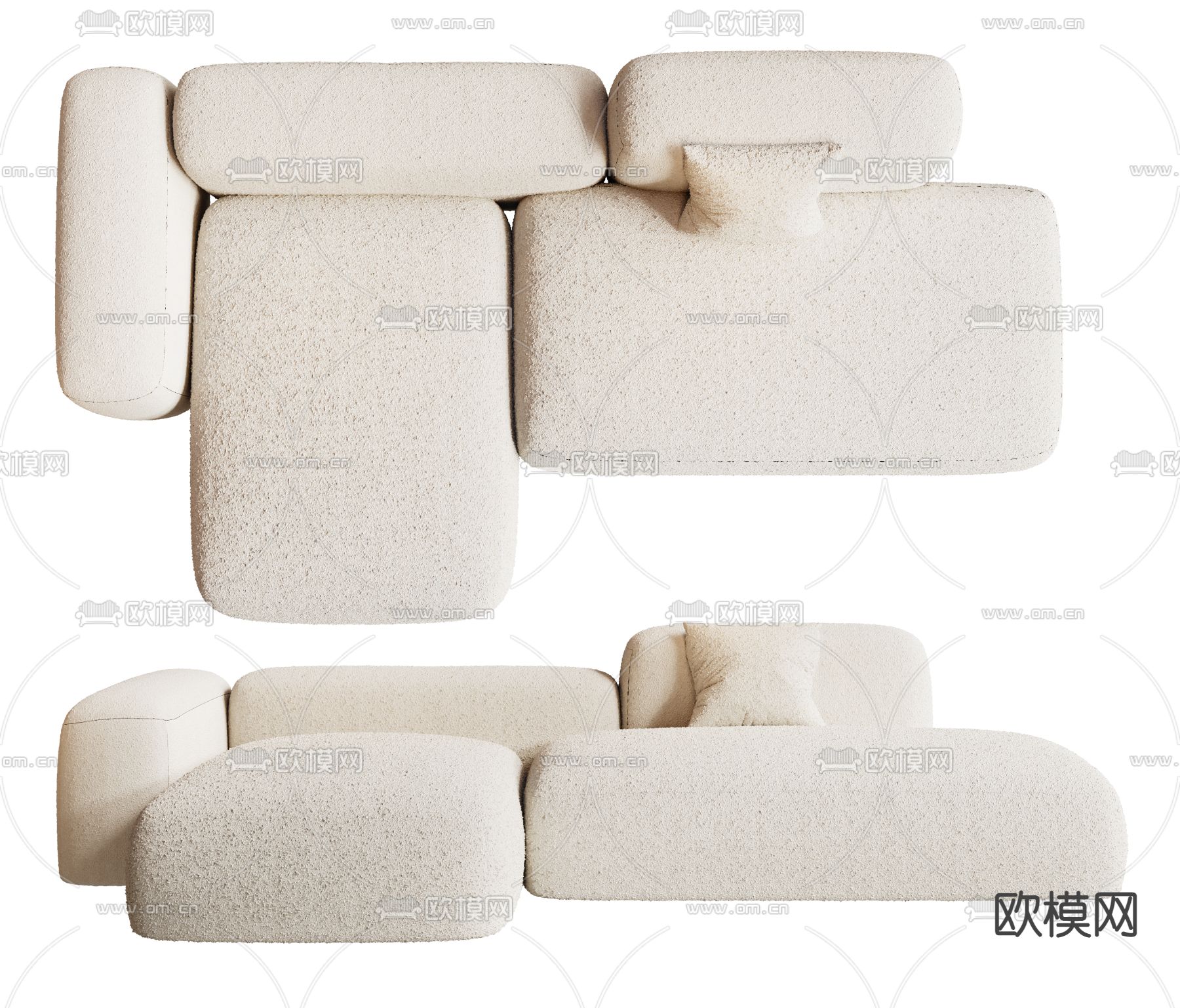 侘寂风转角沙发 模块沙发3d模型下载