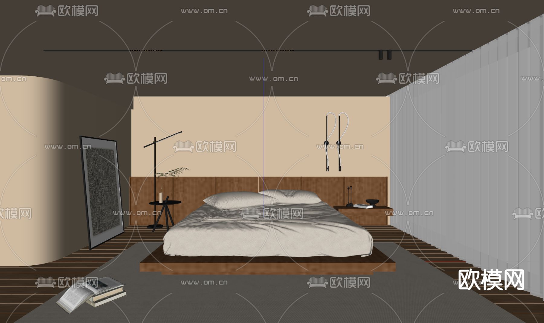 奶油风卧室 主人房su模型下载（渲染图2）