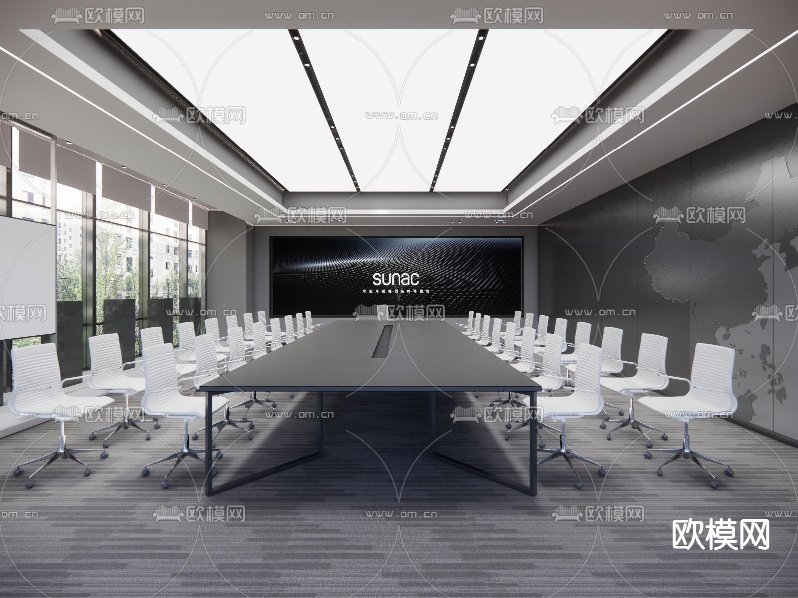 高级灰会议室su模型下载（渲染图1）