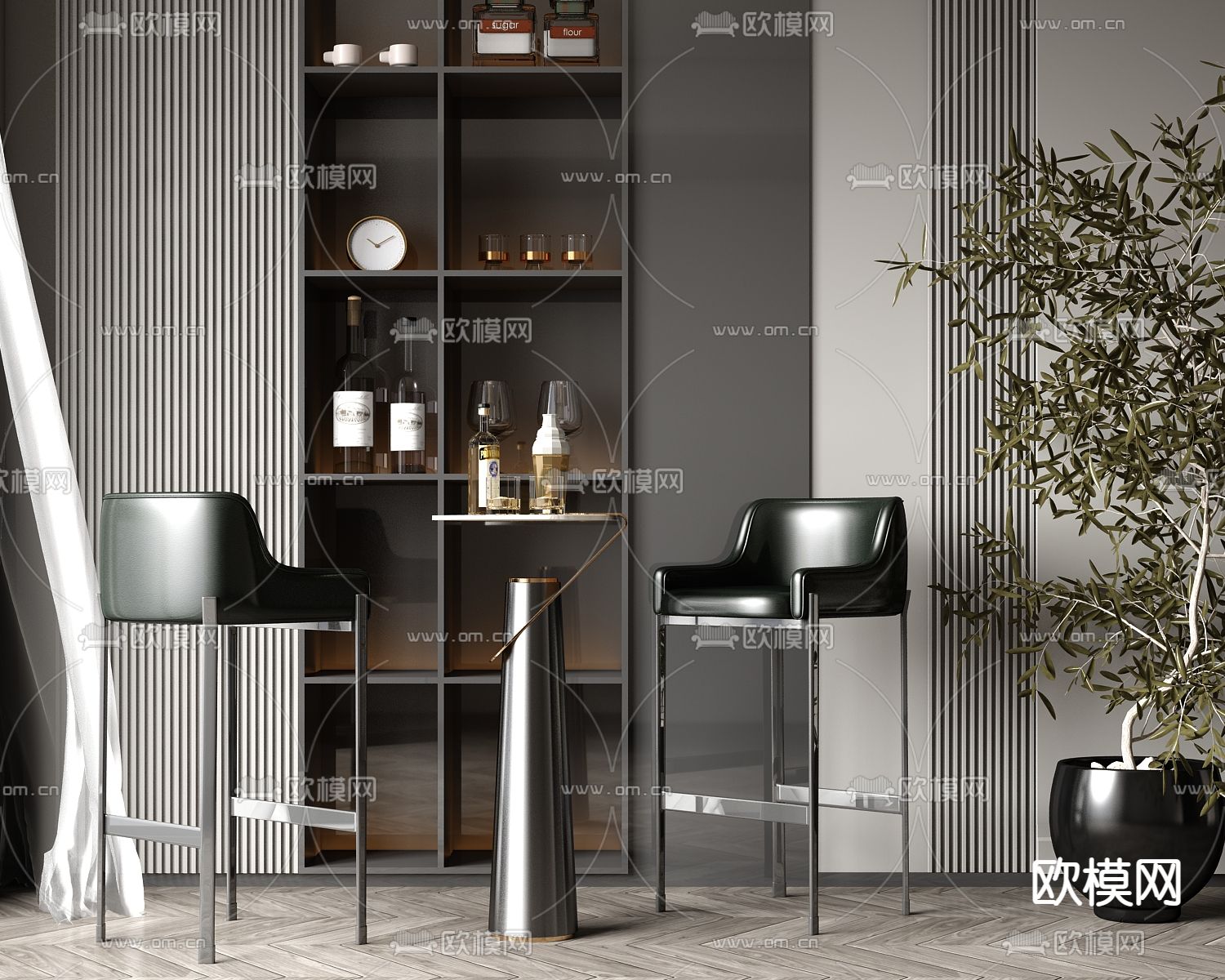 轻奢吧台 吧椅3d模型下载