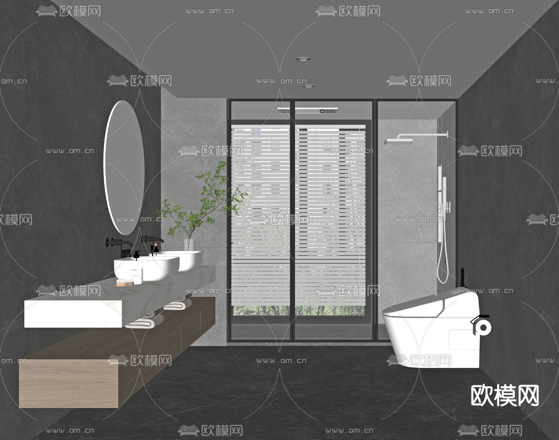 高级灰卫生间 浴室su模型下载（渲染图2）