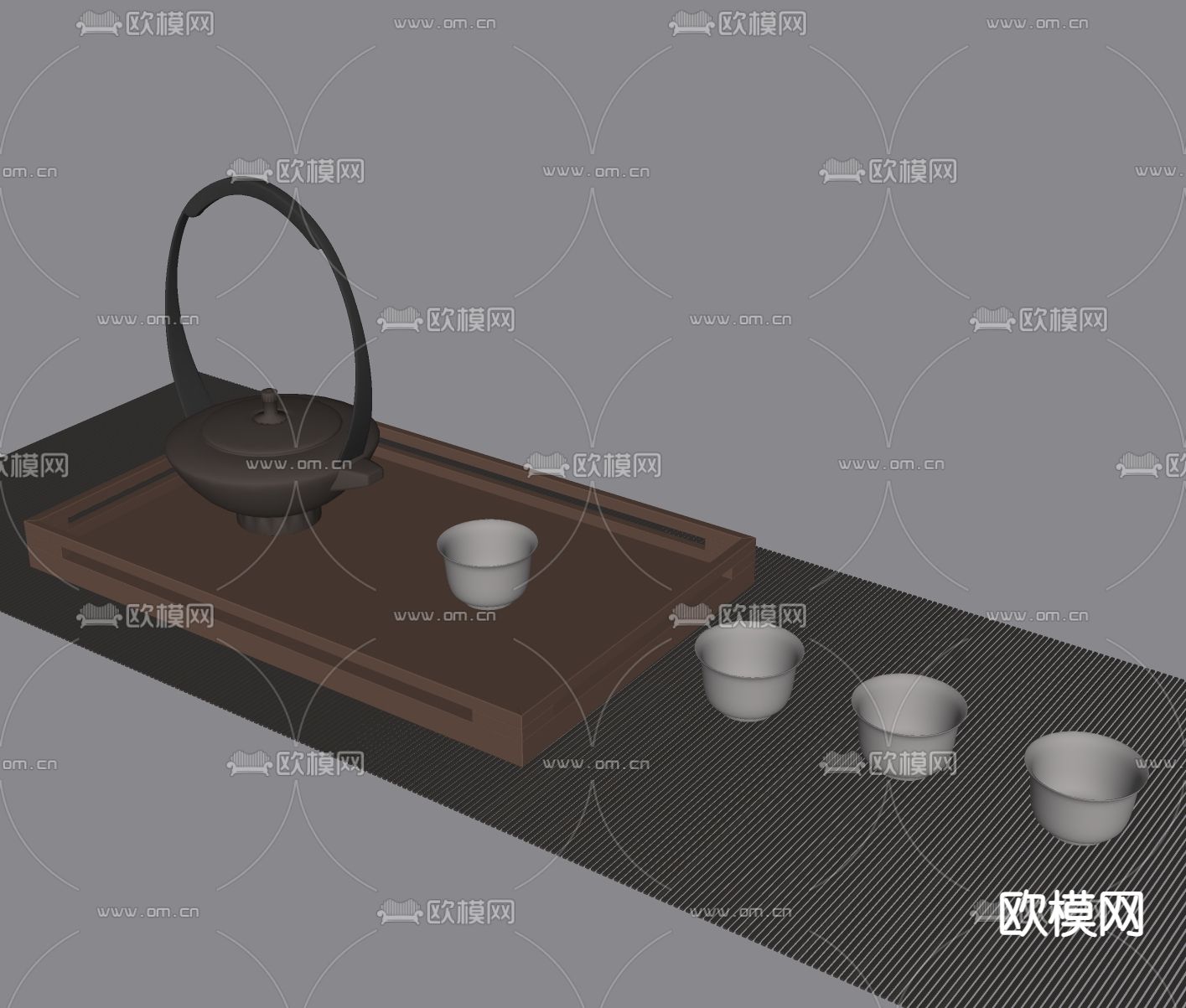 中式茶具su模型下载（渲染图2）
