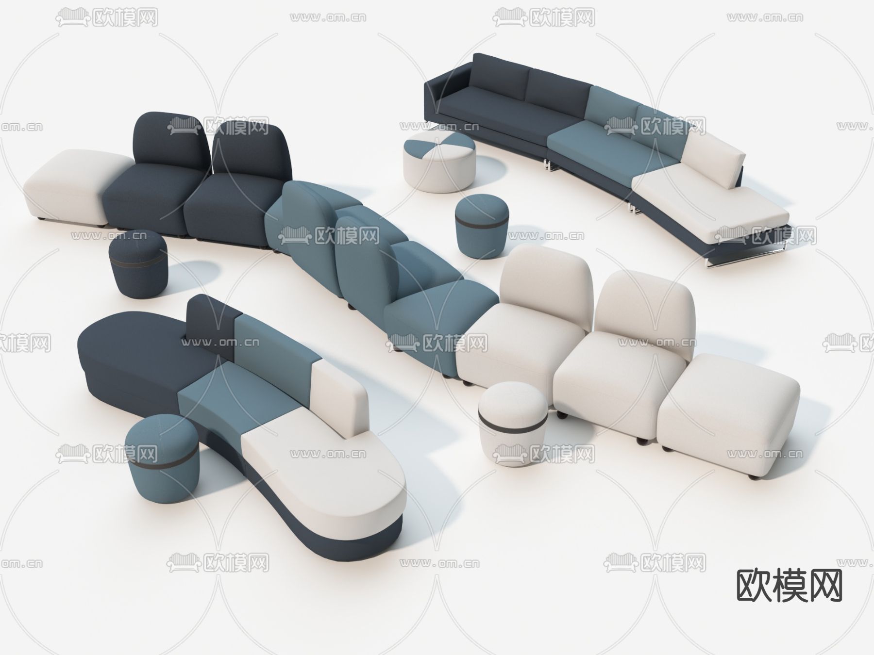 北欧异形沙发 多人沙发3d模型下载_ID12261785_3dmax免费模型-欧模网
