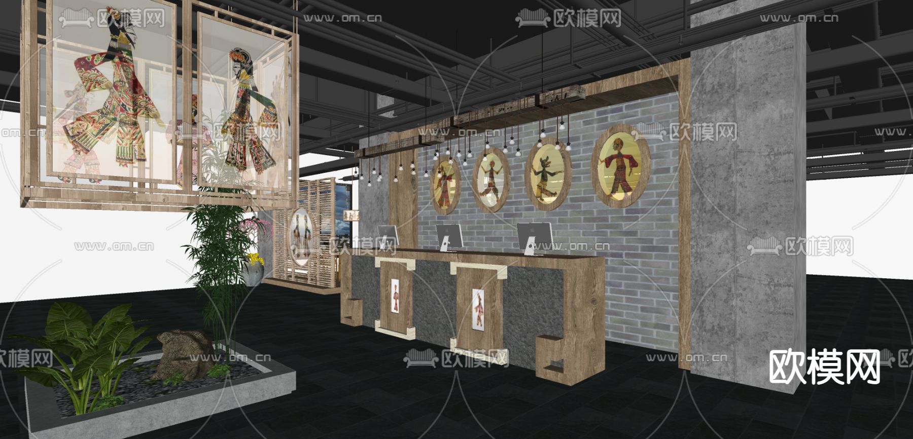 中餐厅前台 接待处 收银区su模型下载（渲染图2）