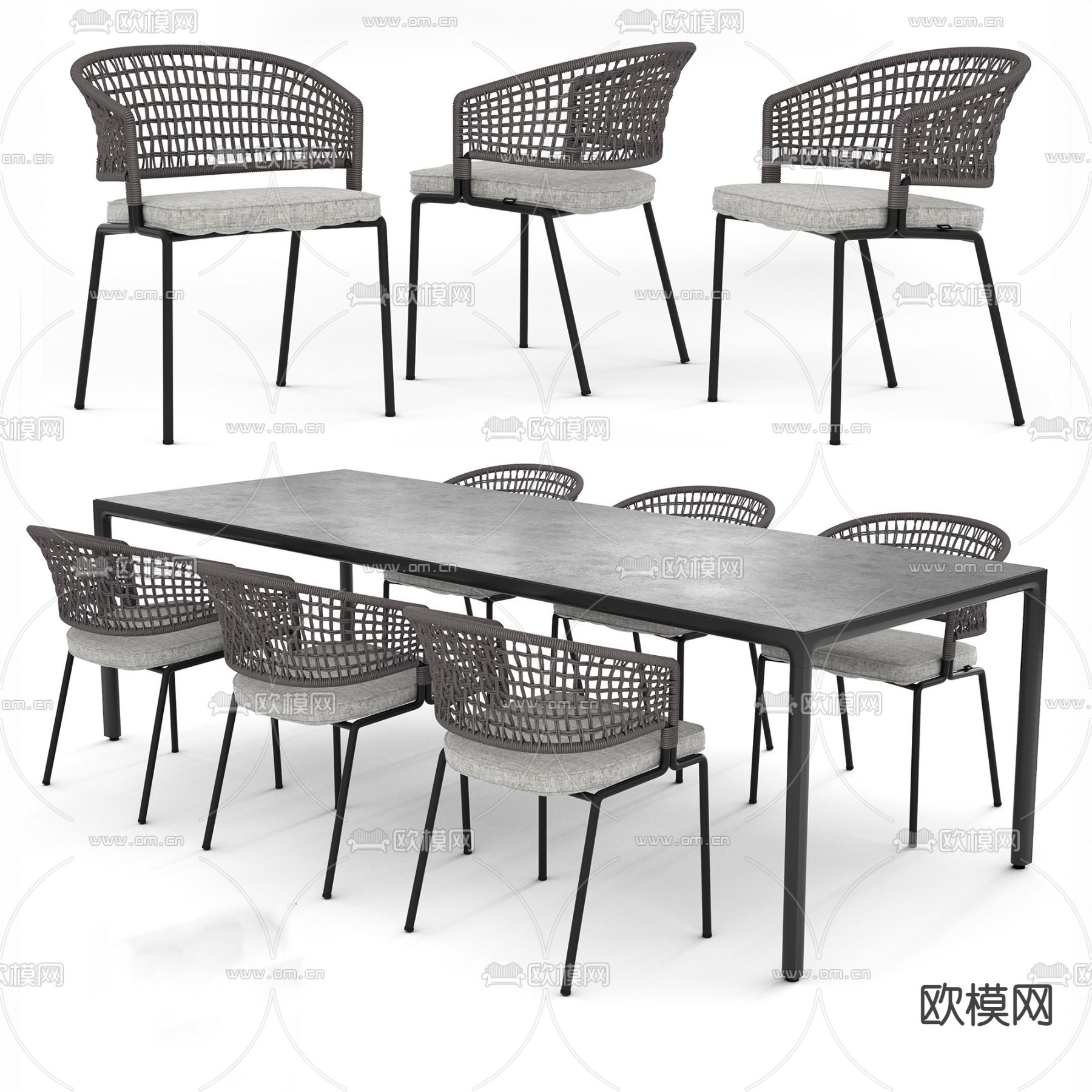 新中式简约创意餐桌椅免费3d模型下载