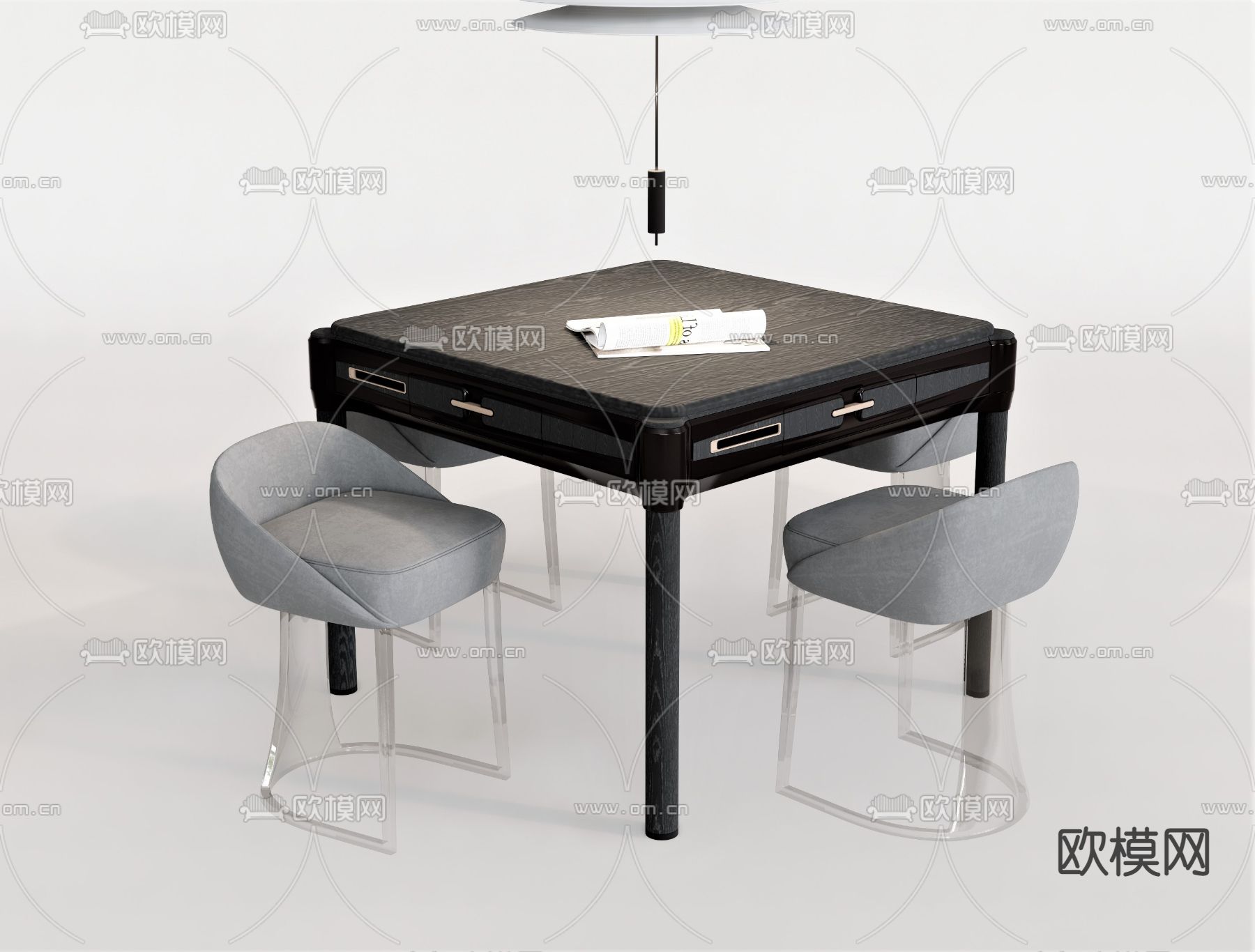 新中式麻将桌椅su模型下载（渲染图1）