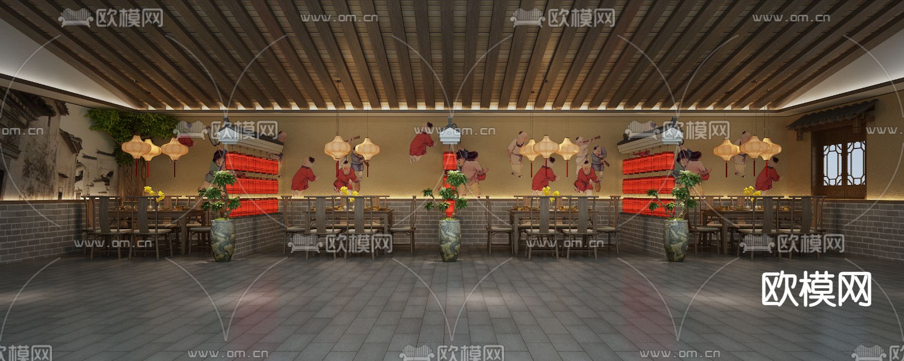 新中式农家乐客栈3d模型下载