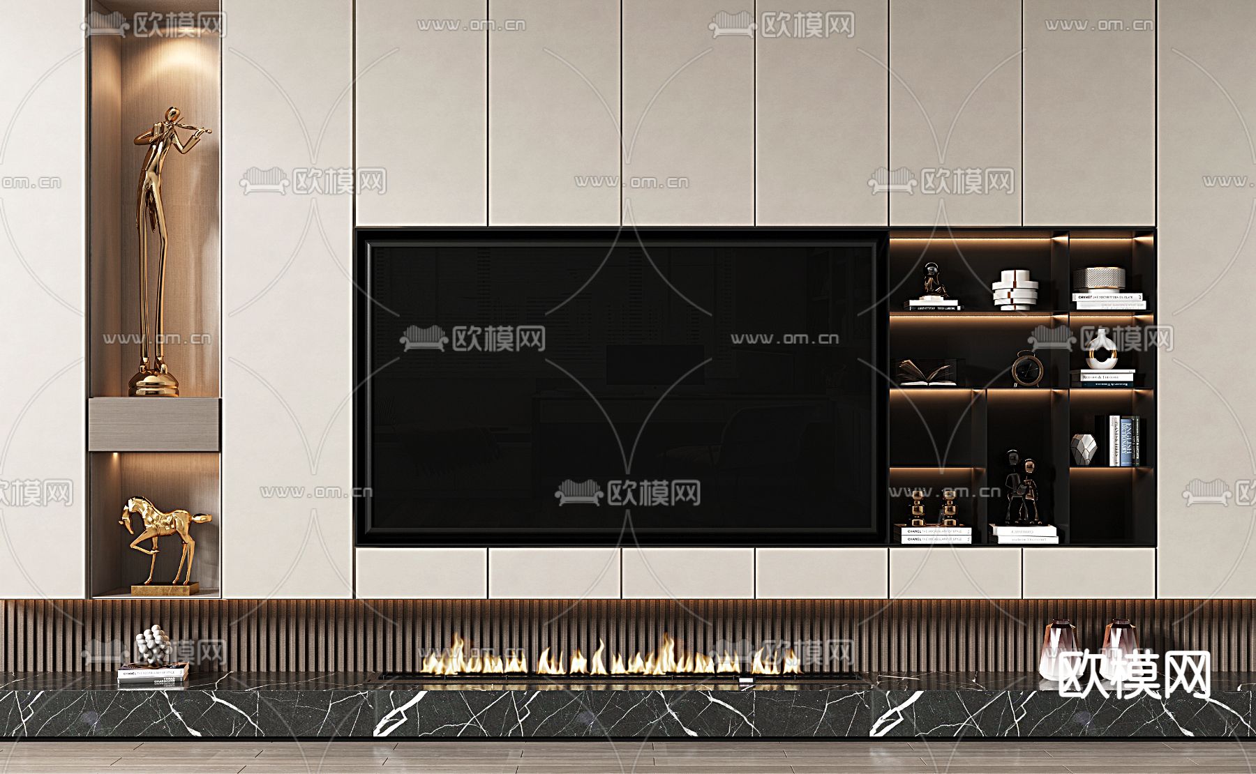 轻奢电视背景墙su模型