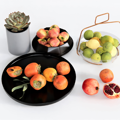  水果 柿子 梨子 石榴su模型 