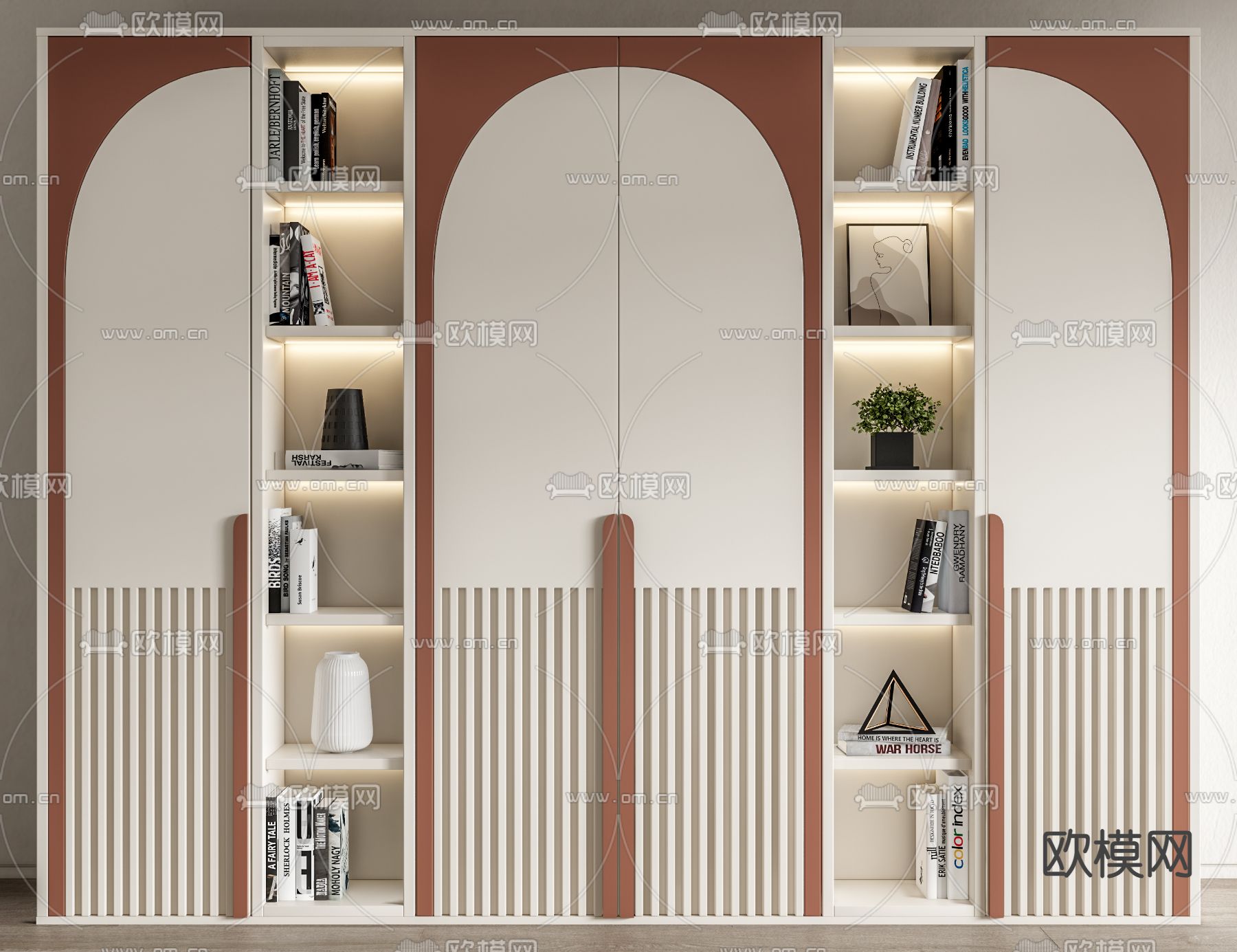 奶油风书柜 展示柜su模型下载（渲染图1）