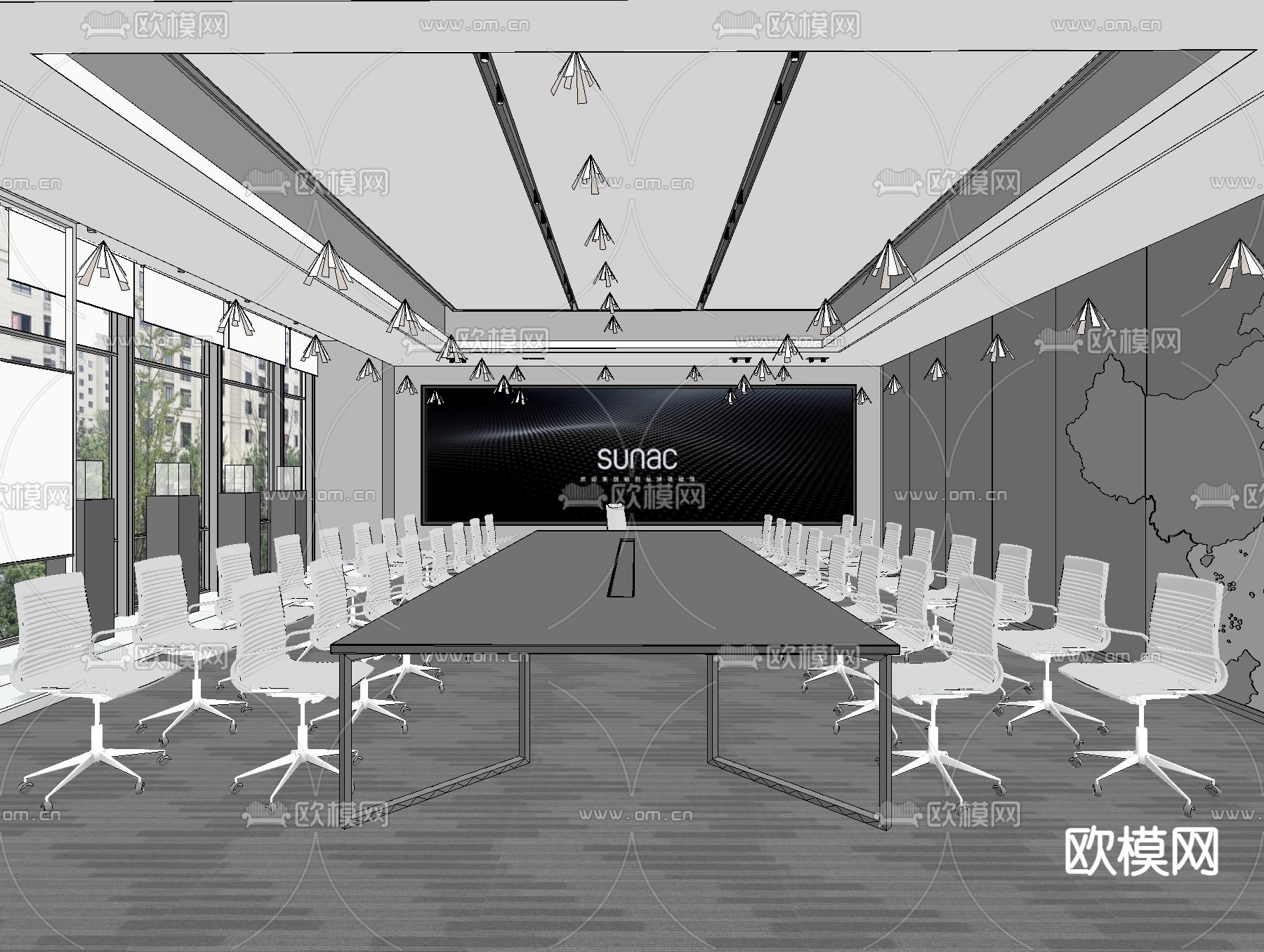 高级灰会议室su模型下载（渲染图2）