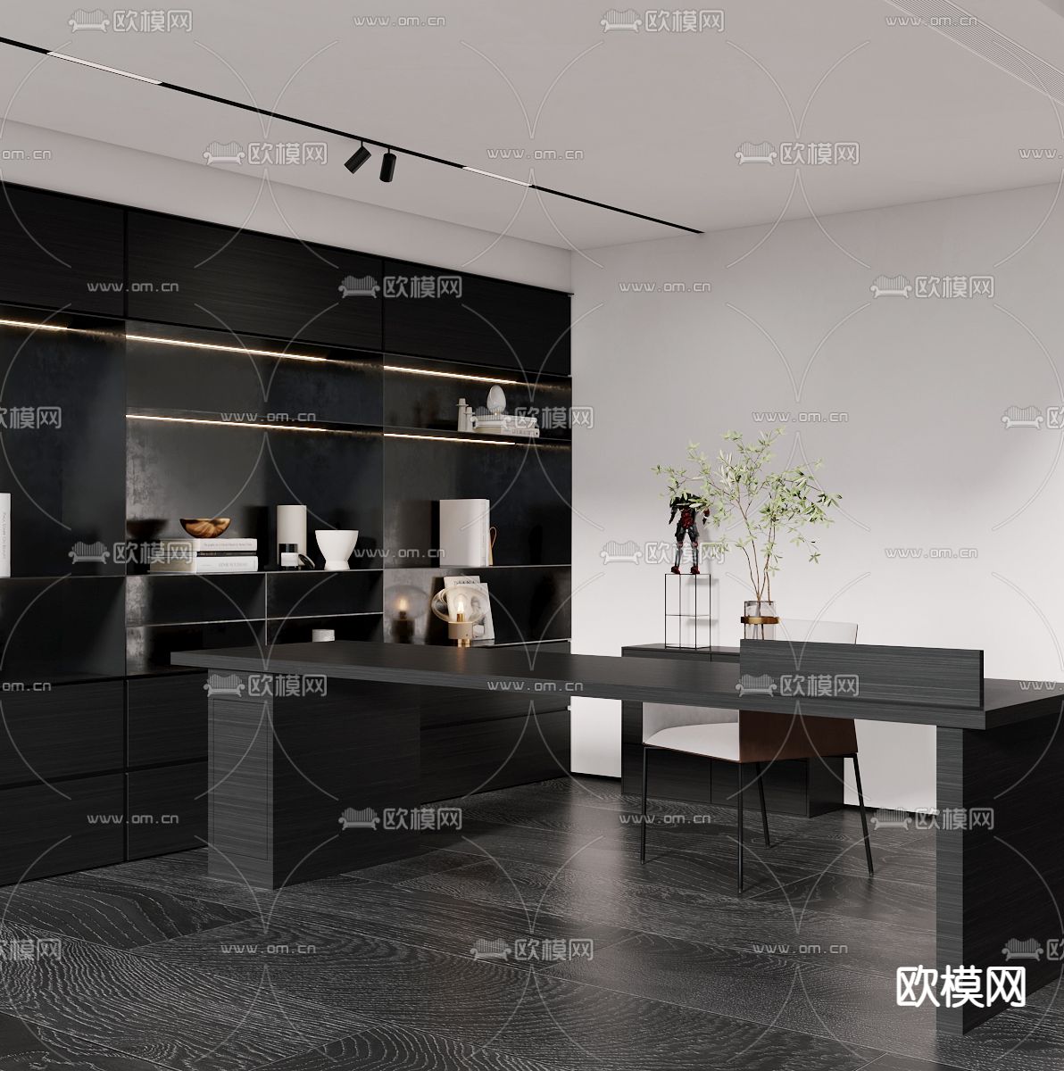 暗黑风书房3d模型下载（渲染图2）