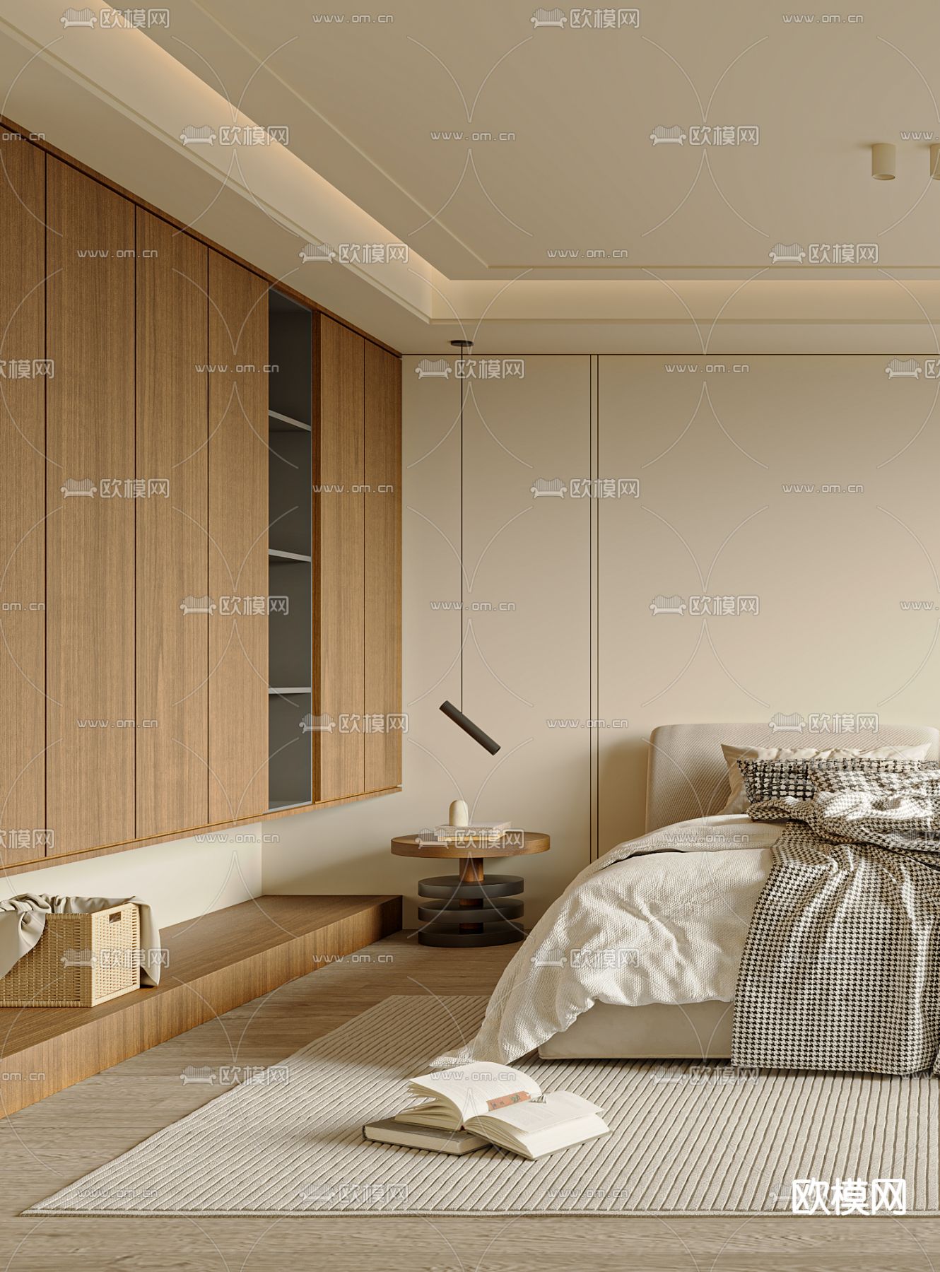 奶油风卧室 主卧 主人房3d模型下载（渲染图2）