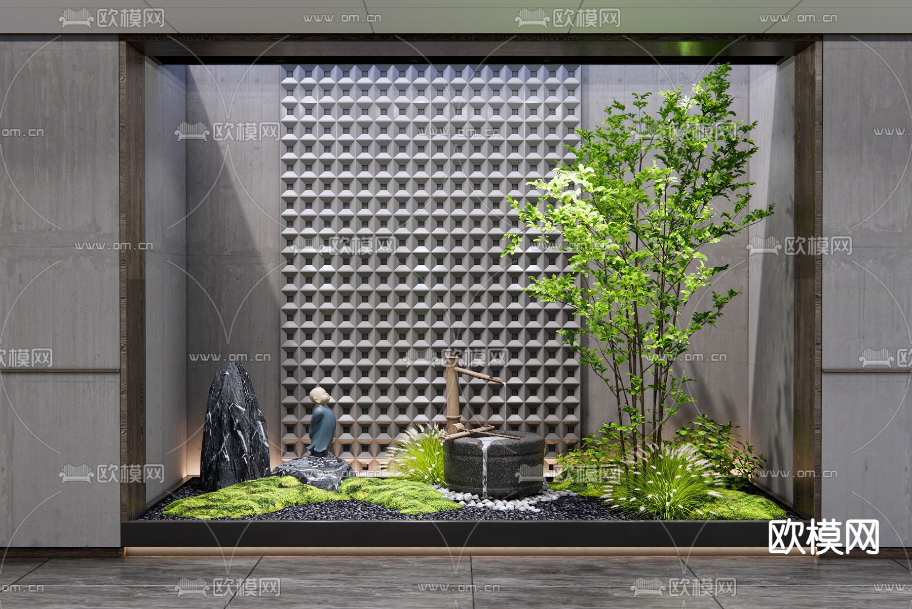 新中式室内景观造景 植物堆su模型下载_ID12260406_sketchup模型下载-欧模网