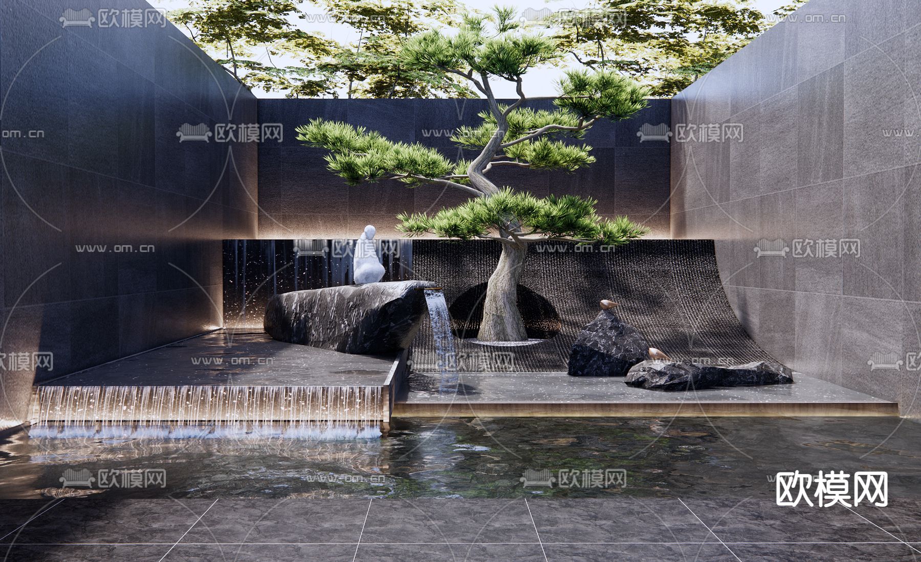 现代跌水水景 景观3d模型下载_ID12260442_3dmax免费模型-欧模网