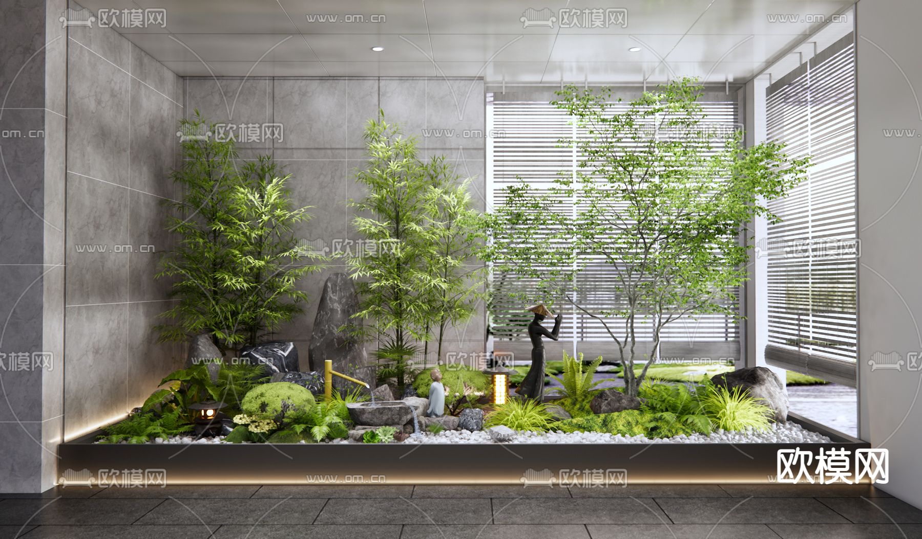 新中式室内景观造景 植物堆su模型