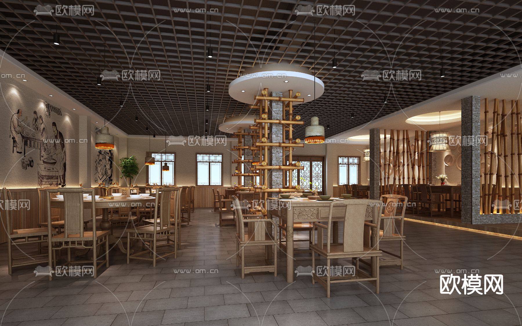 新中式农家乐客栈3d模型下载